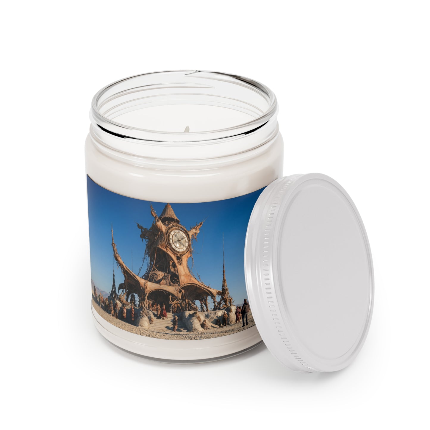 Desert Clocktower Scented Soy Candles with White Lid, 9oz – Timeless Sandscape Ritual