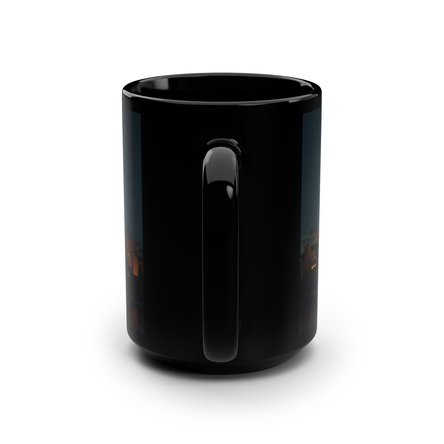 Starry Panther Sentinel Mug – Crescent Moon Over Ancient Pyramids