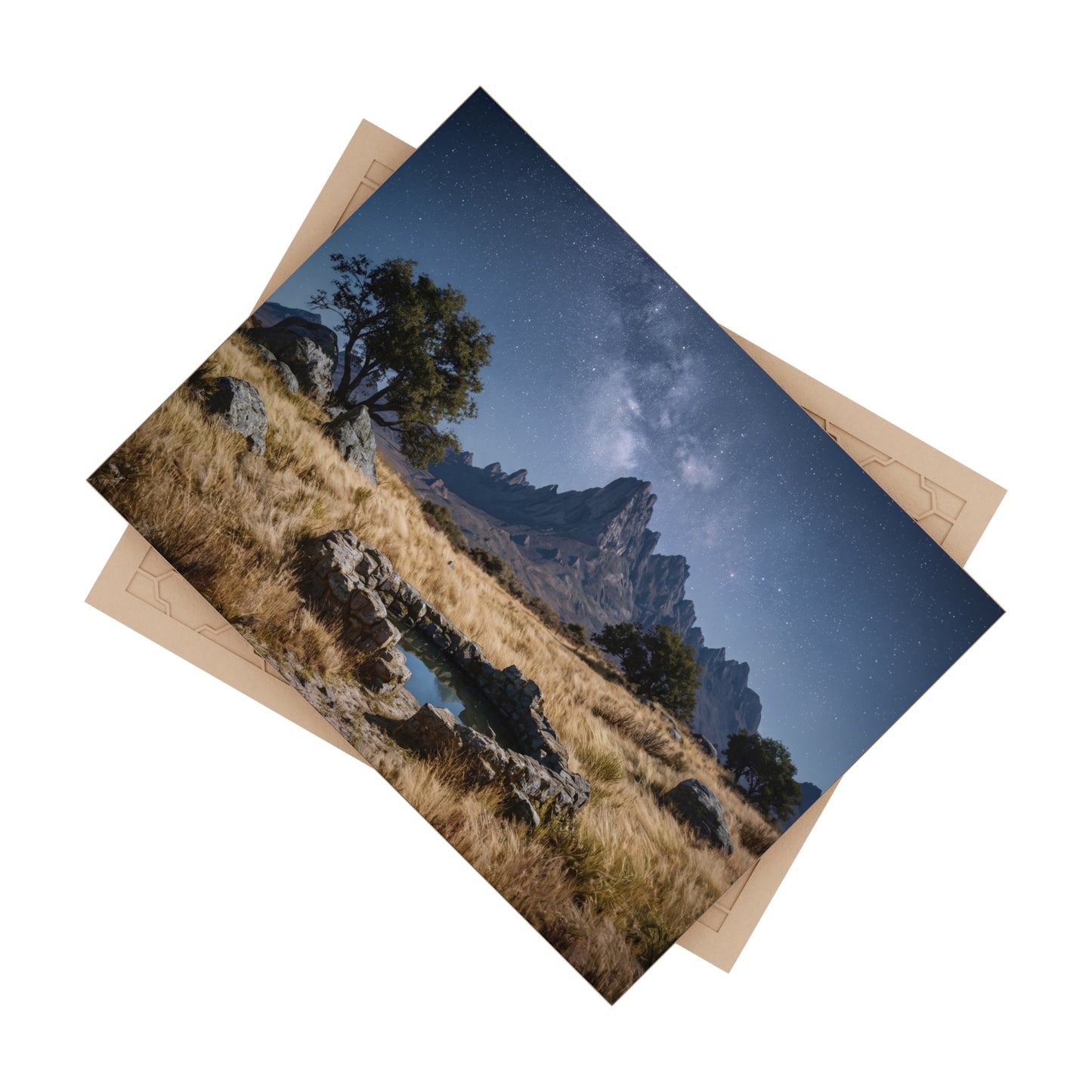 Starlit Mountain Spring Ceramic Photo Tile – Whispering Peaks Under Milky Way