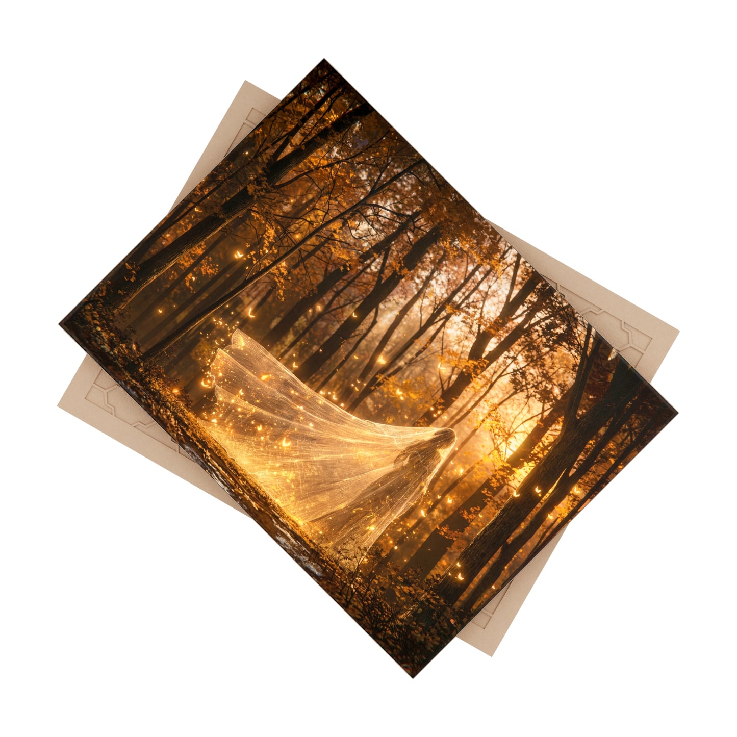 Veiled Wanderer Ceramic Photo Tile – Golden Twilight Forest Awakening