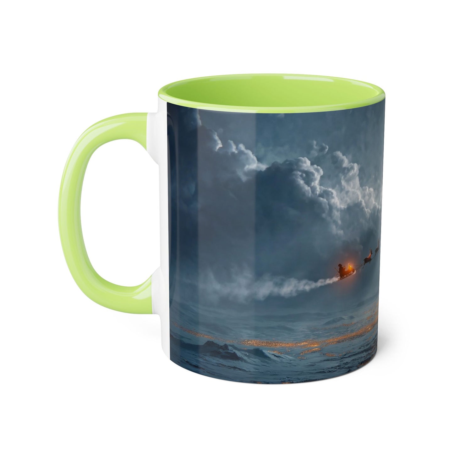 Moonlit Sleigh Accent Mugs, 11oz – Winter Night Flight Over Snowy Peaks