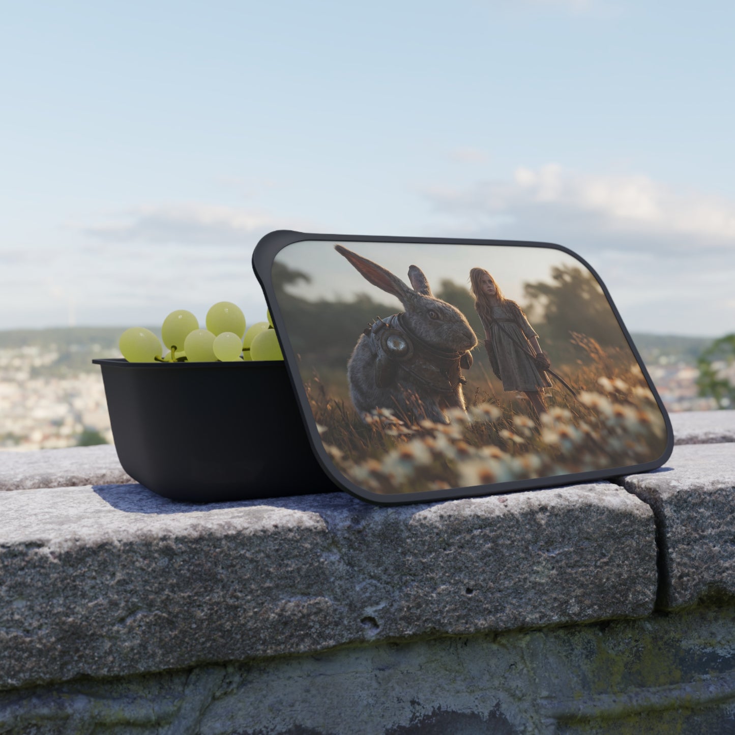 Guardian Rabbit and Girl PLA Bento Box with Band and Utensils – Sunset Meadow Companionship