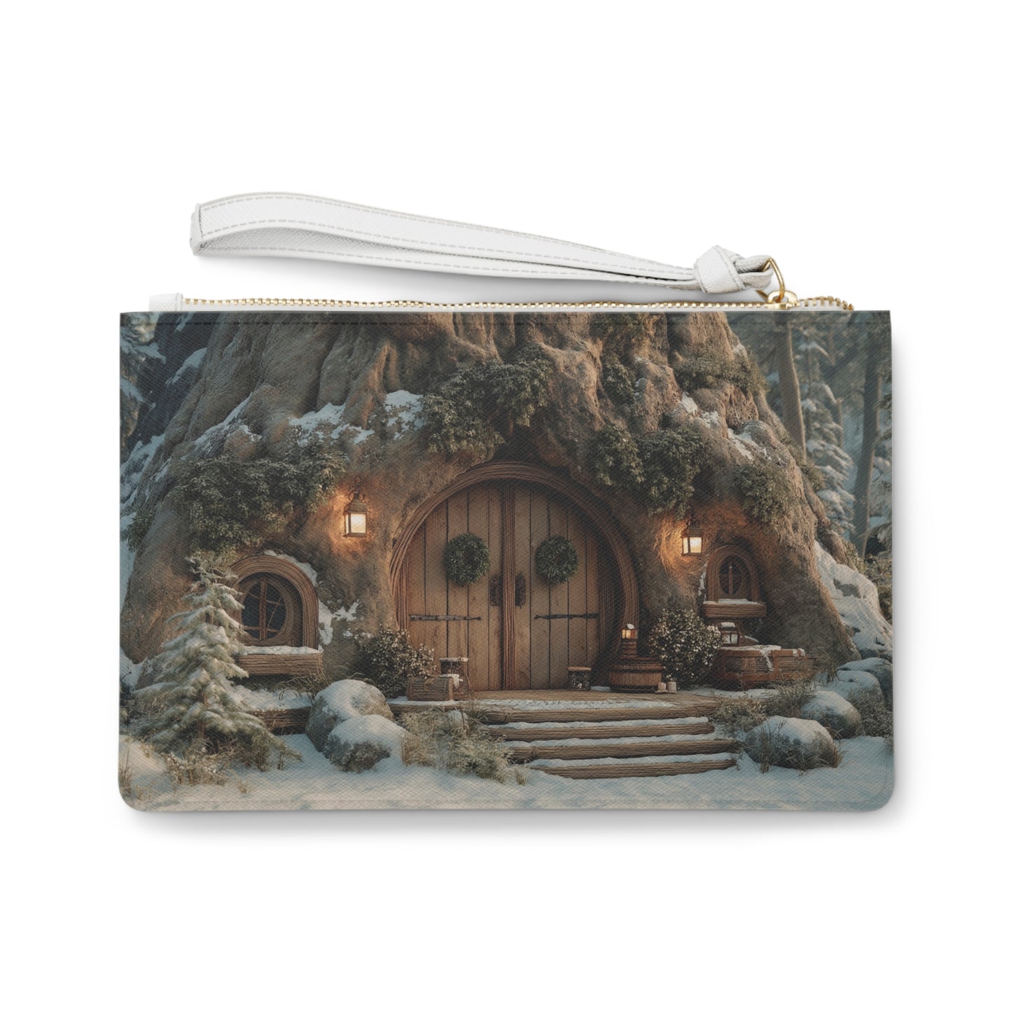 Winter Hollow Treehouse Clutch Bag – Snow-Dusted Secret Doorway
