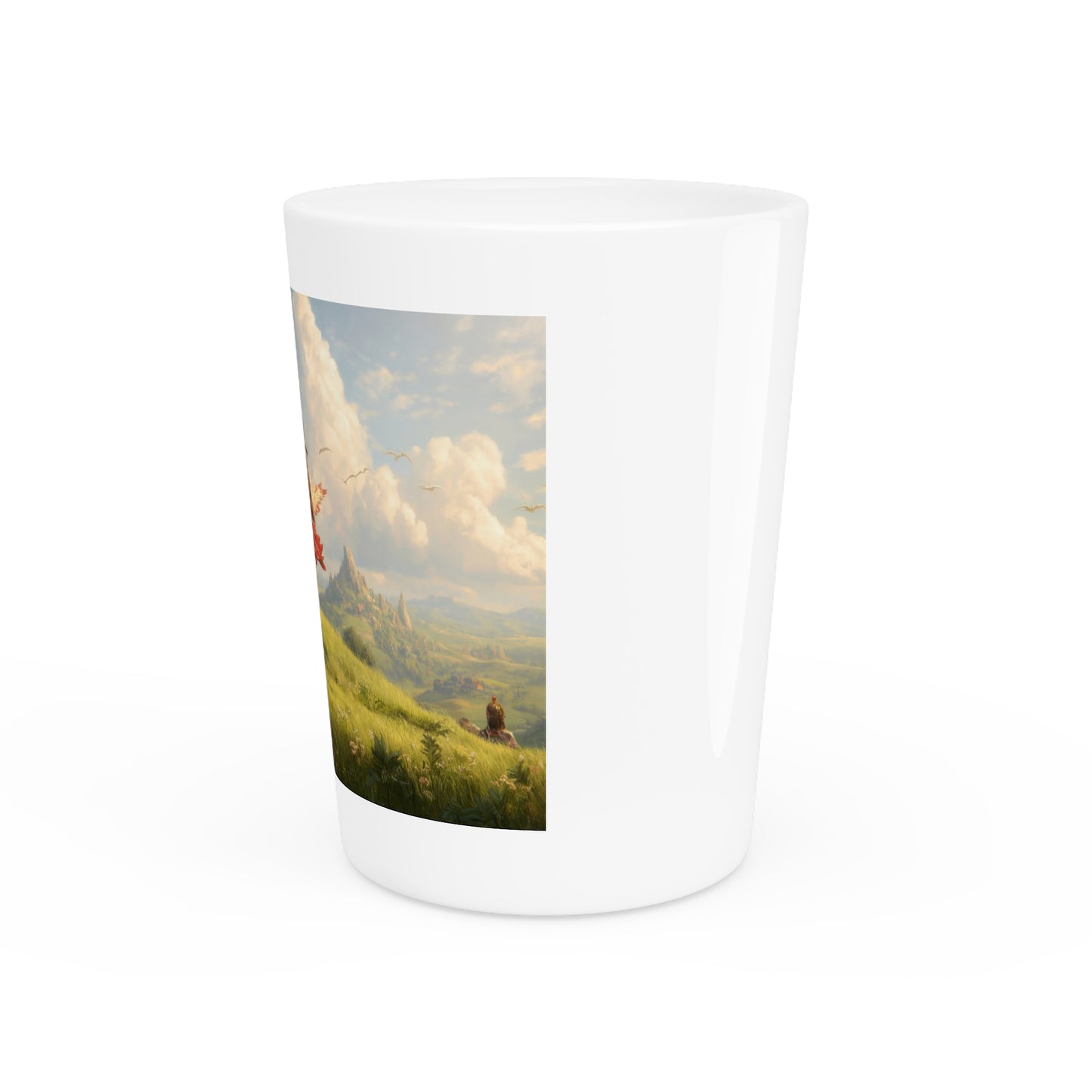 Skybound Eagle Rider Shot Glass – Crested Avian Sentinel on Sunlit Ridge