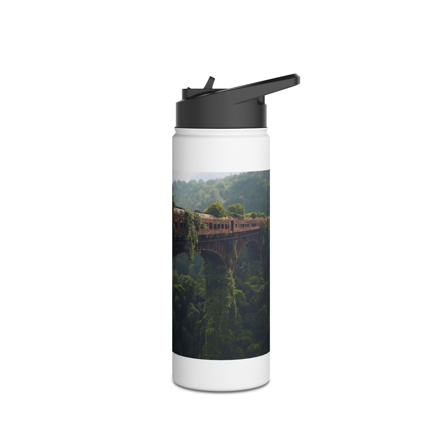 Overgrown Train Bridge Water Bottle – Verdant Ruin Dreamscape