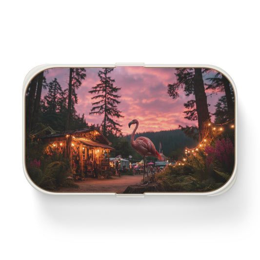 Pink Flamingo Forest Sunset Bento Lunch Box – Whimsical Twilight Wanderer