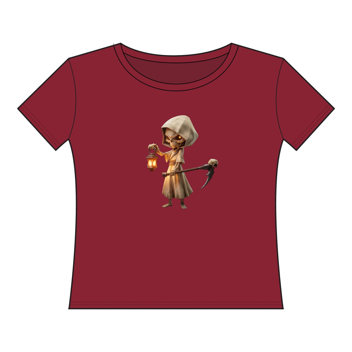 Lantern-Bearing Sentinel Women's Curvy Fine Jersey Tee – Warm-Glowing Hooded Guardian
