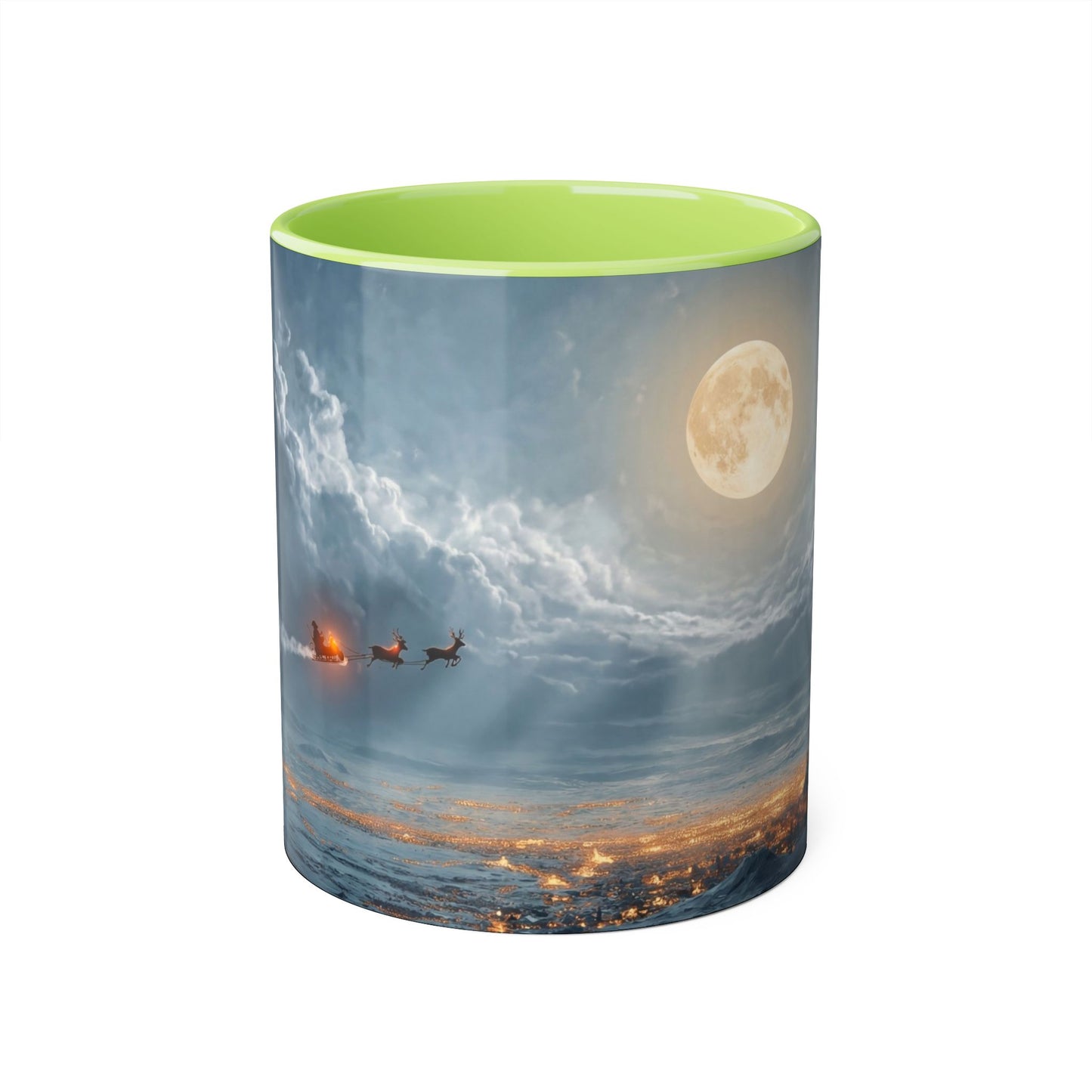 Moonlit Sleigh Accent Mugs, 11oz – Winter Night Flight Over Snowy Peaks