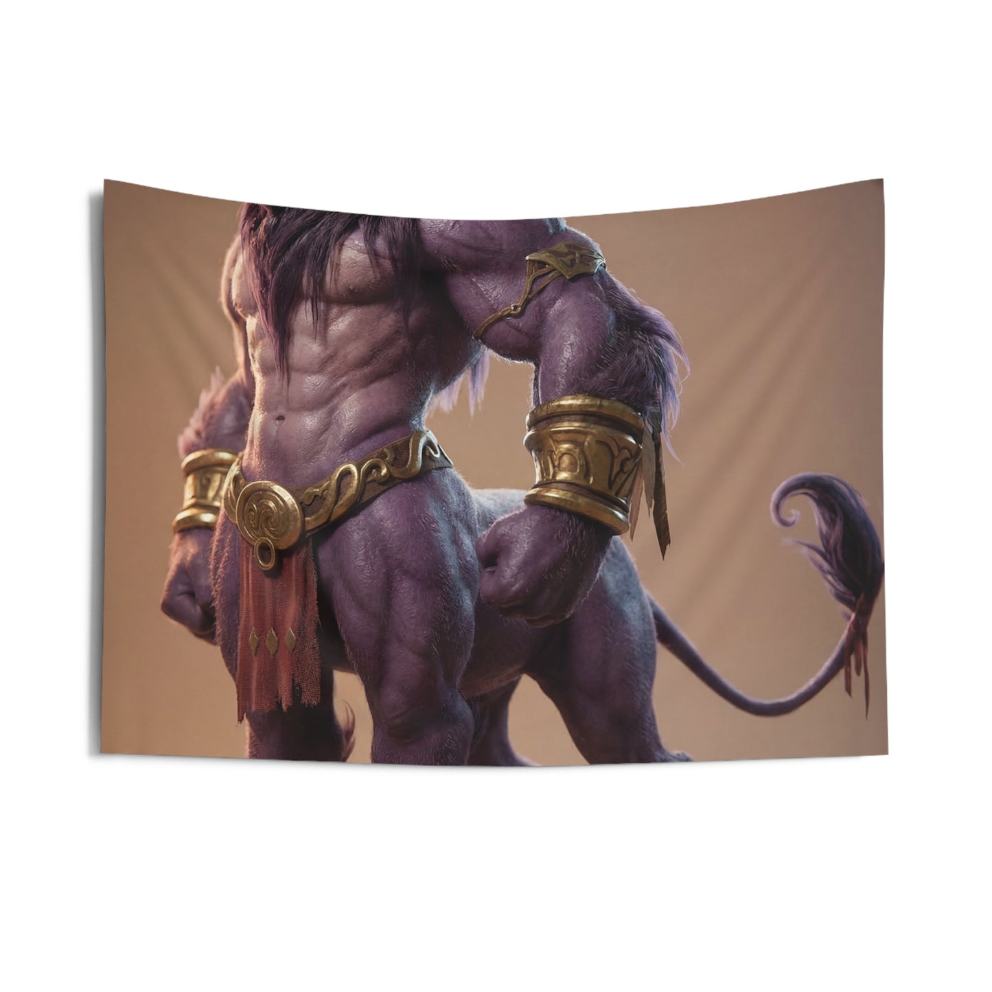 Purple Minotaur Sentinel Indoor Wall Tapestries – Ancient Strength in Warm Light