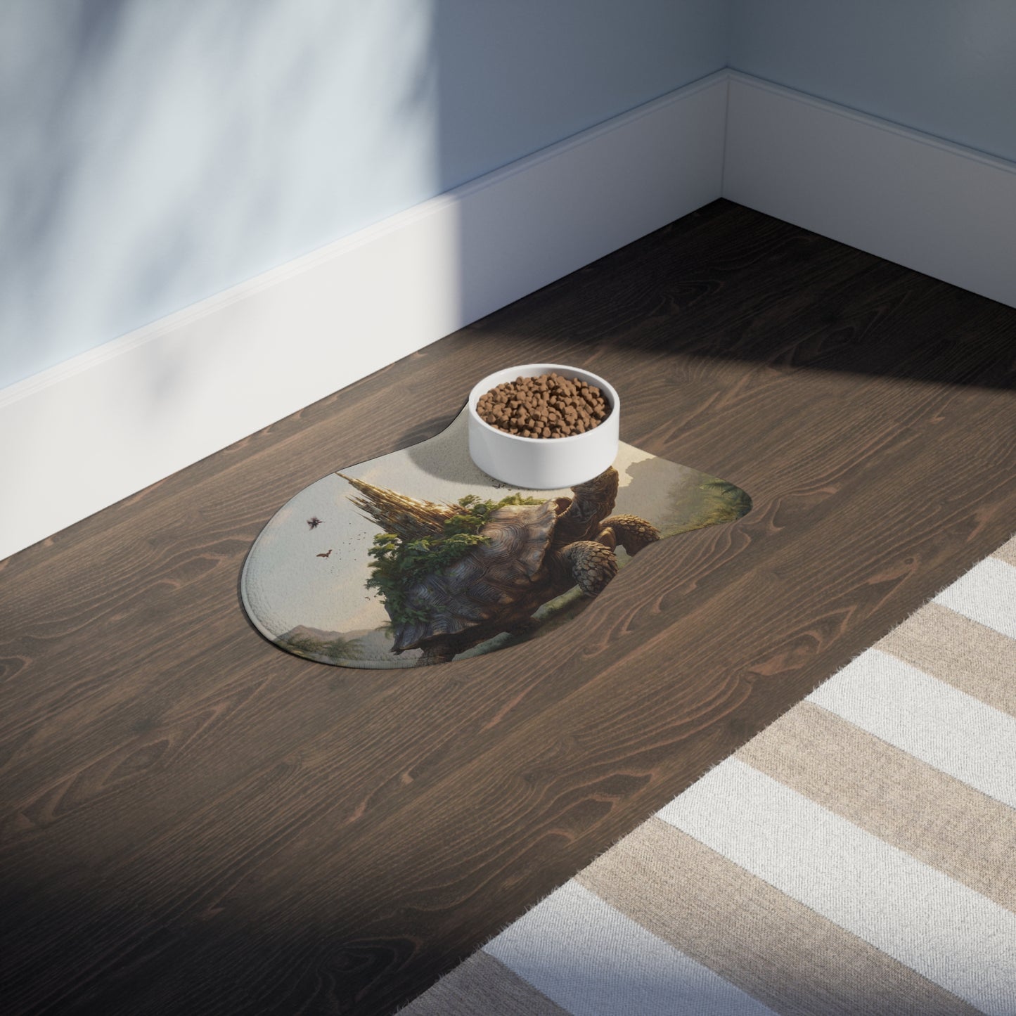 Celestial Tortoise Castle Pet Feeding Mats – Sunlit Sanctuary for Your Furry Companions