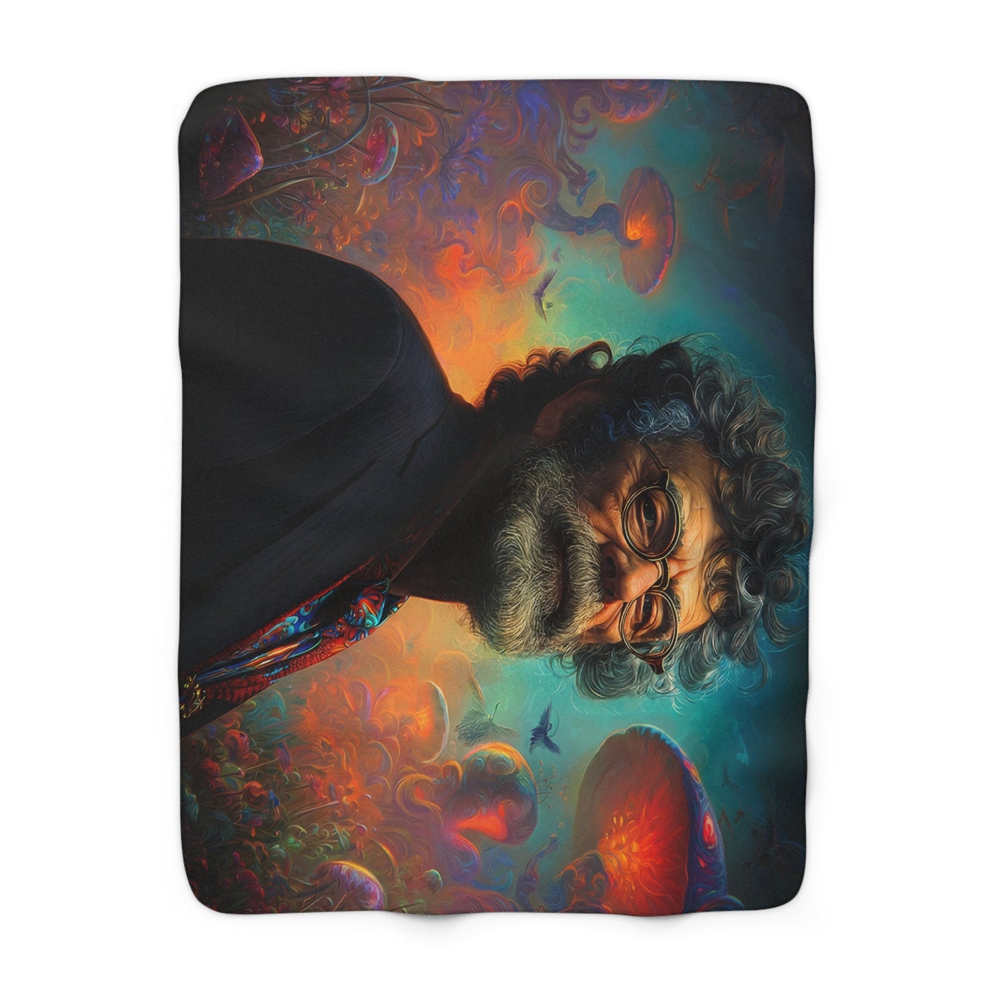 Twilight Meadow Sage Blanket – Where Mushrooms Glow and Birds Duet