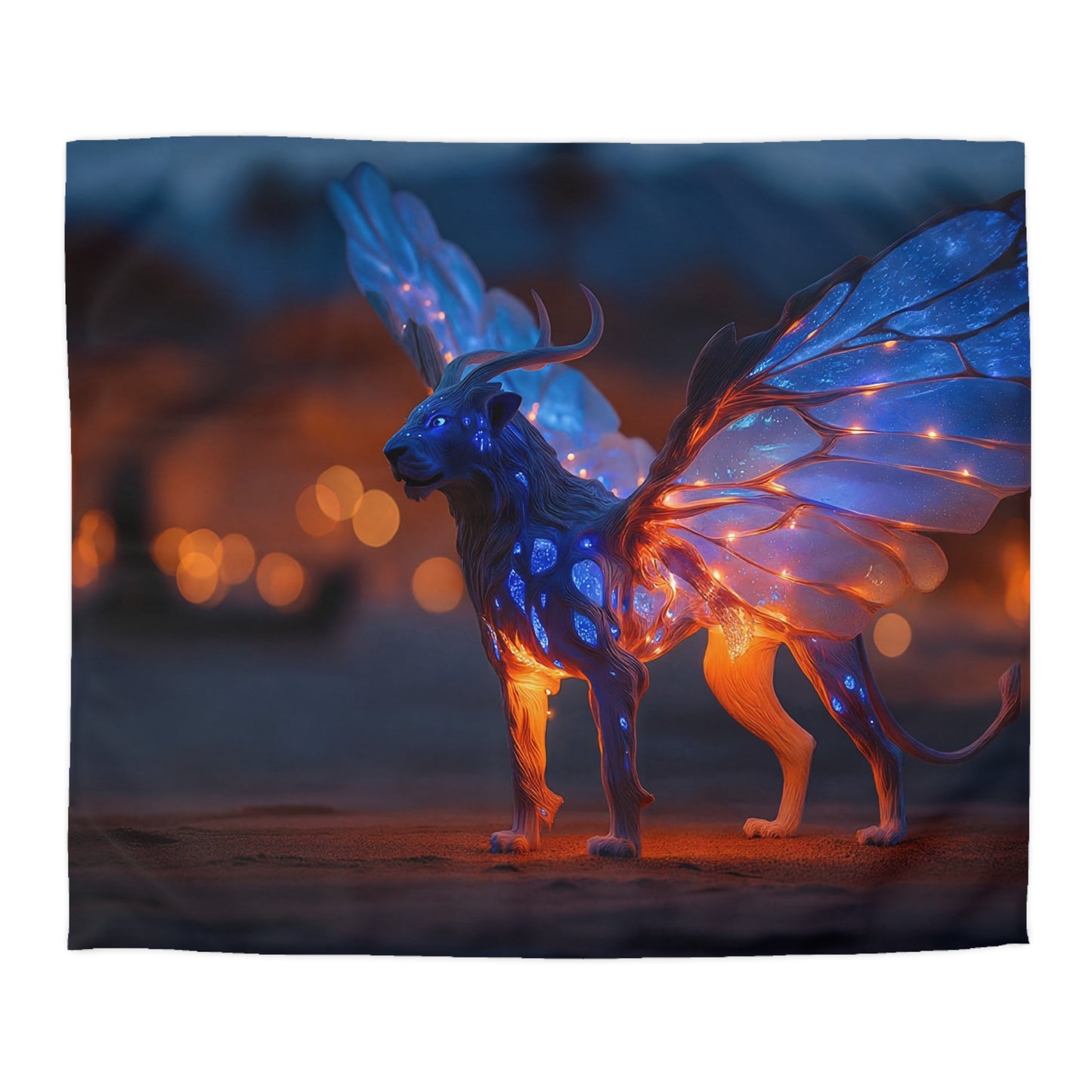 Celestial Lion With Wings Microfiber Duvet Cover – Twilight Guardian Dreamscape