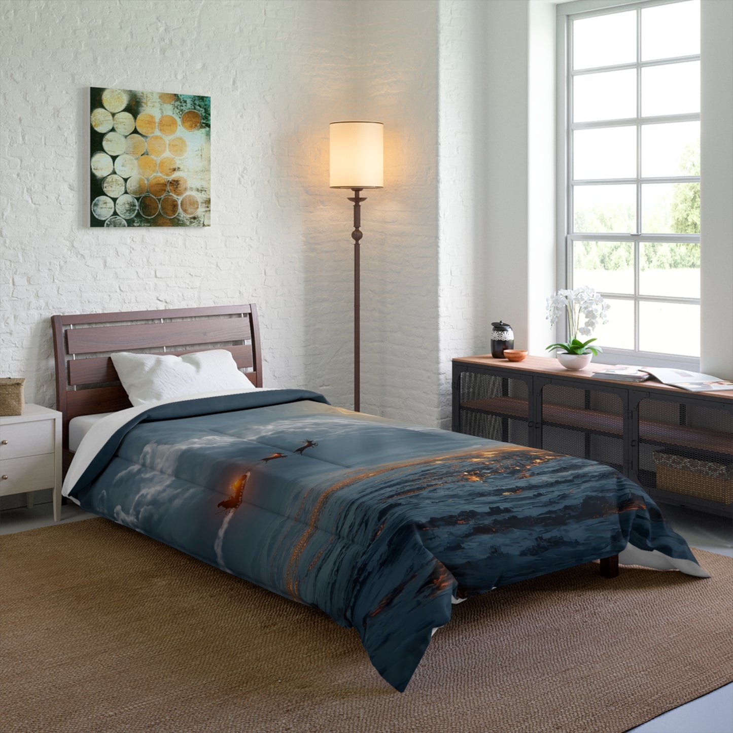 Midnight Sleigh Ride Comforter – Lunar Glow Over Winter Town