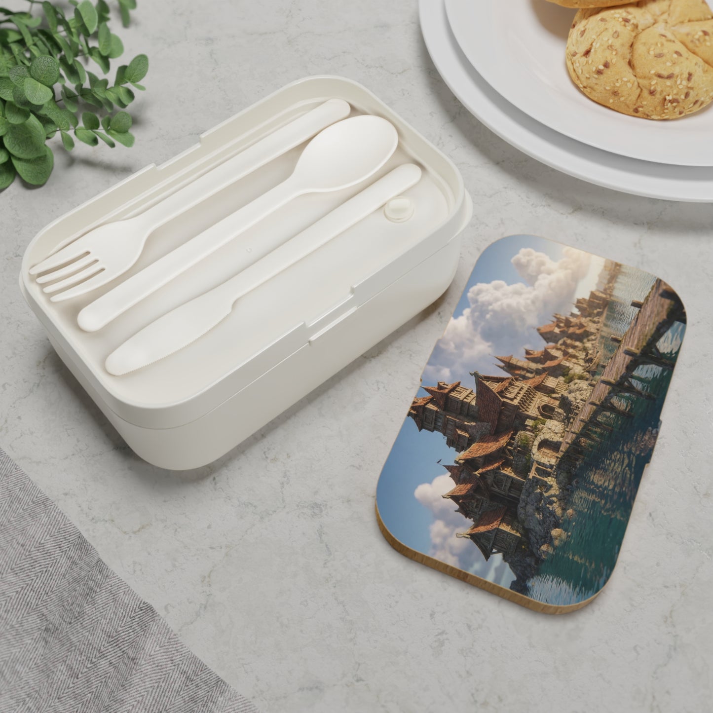 Harbor’s Whisper Bento Lunch Box – Coastal Viking Village Dreamscape