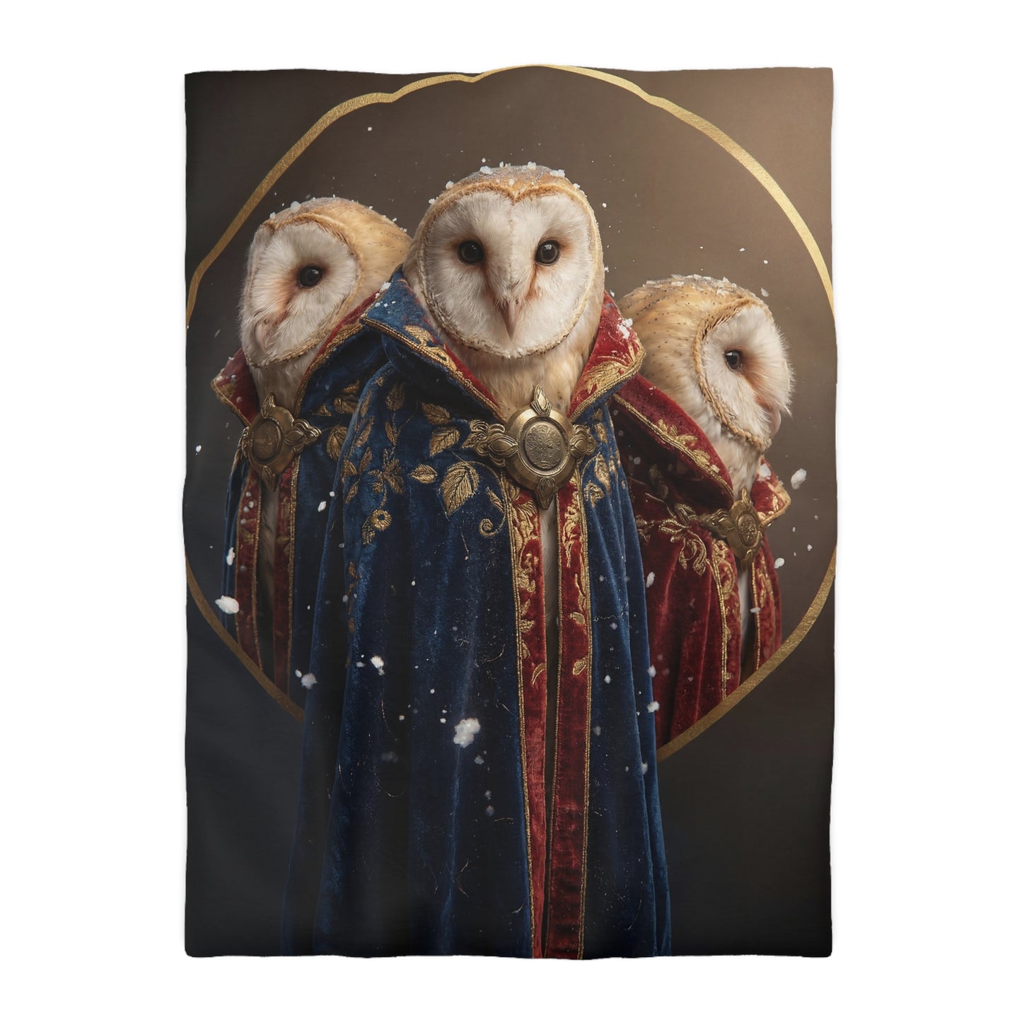 Three Wise Owls Duvet Cover – Velvet Regalia in Snowfall
