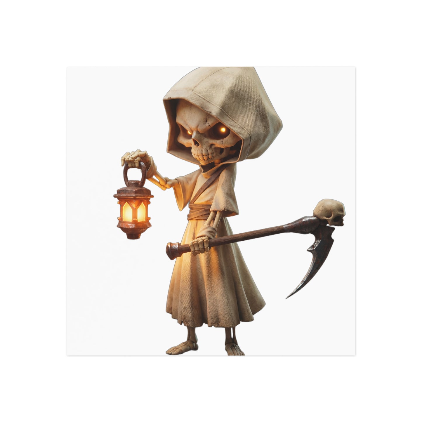 Lantern-Bearing Sentinel Square Magnet – Hooded Skeleton Guardian