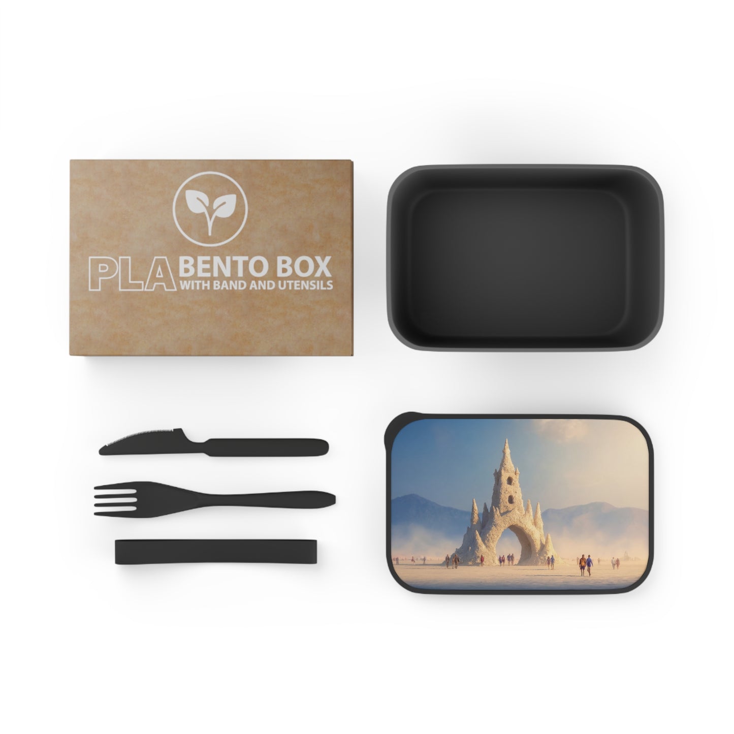 Desert Cathedral PLA Bento Box with Band and Utensils – Sunlit Sandscape Sanctuary