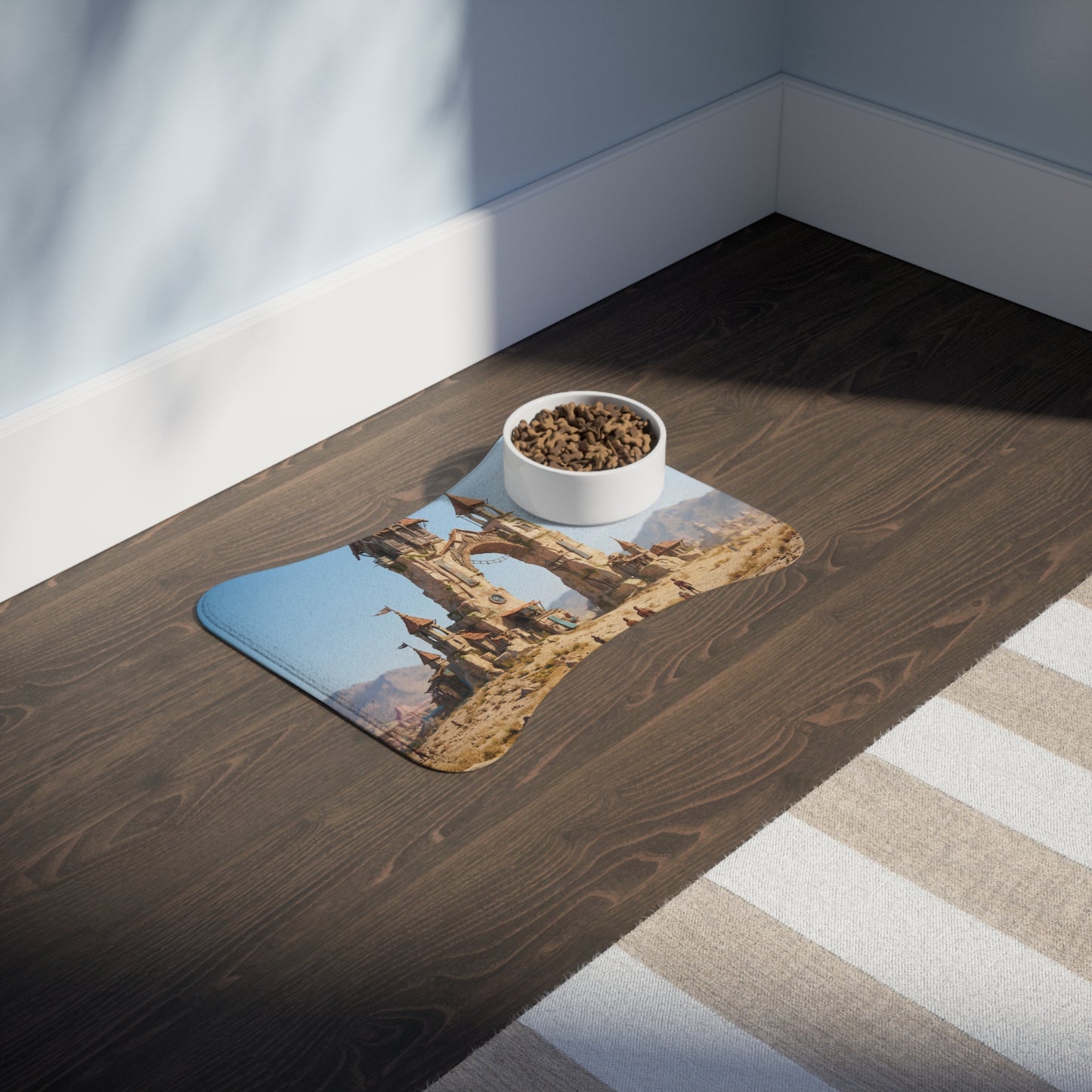 Ruined Archway Pet Feeding Mats – Desert Fortress Gateway Scene