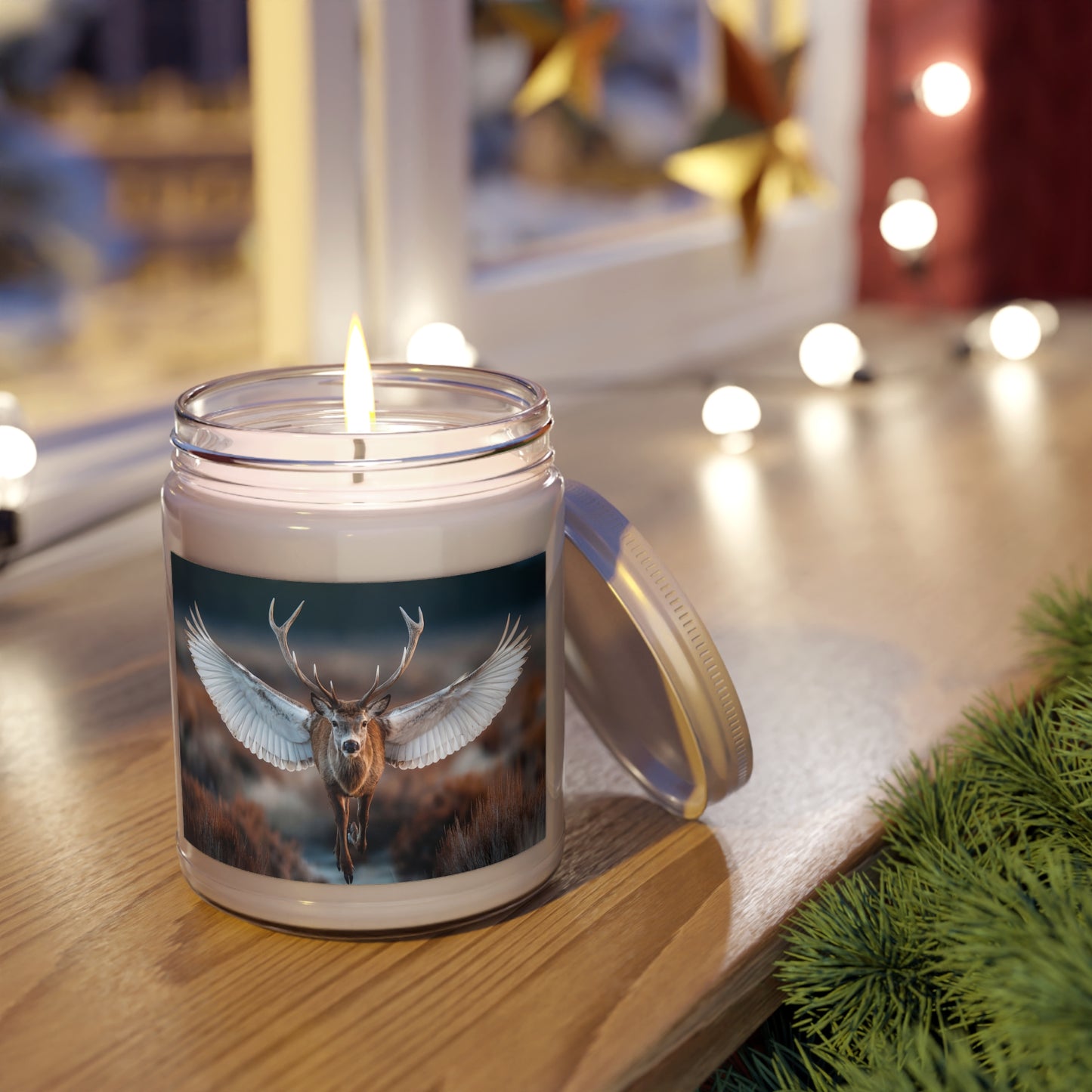 Winged Stag Scented Soy Candles with White Lid, 9oz – Flight Through Autumn’s Embers