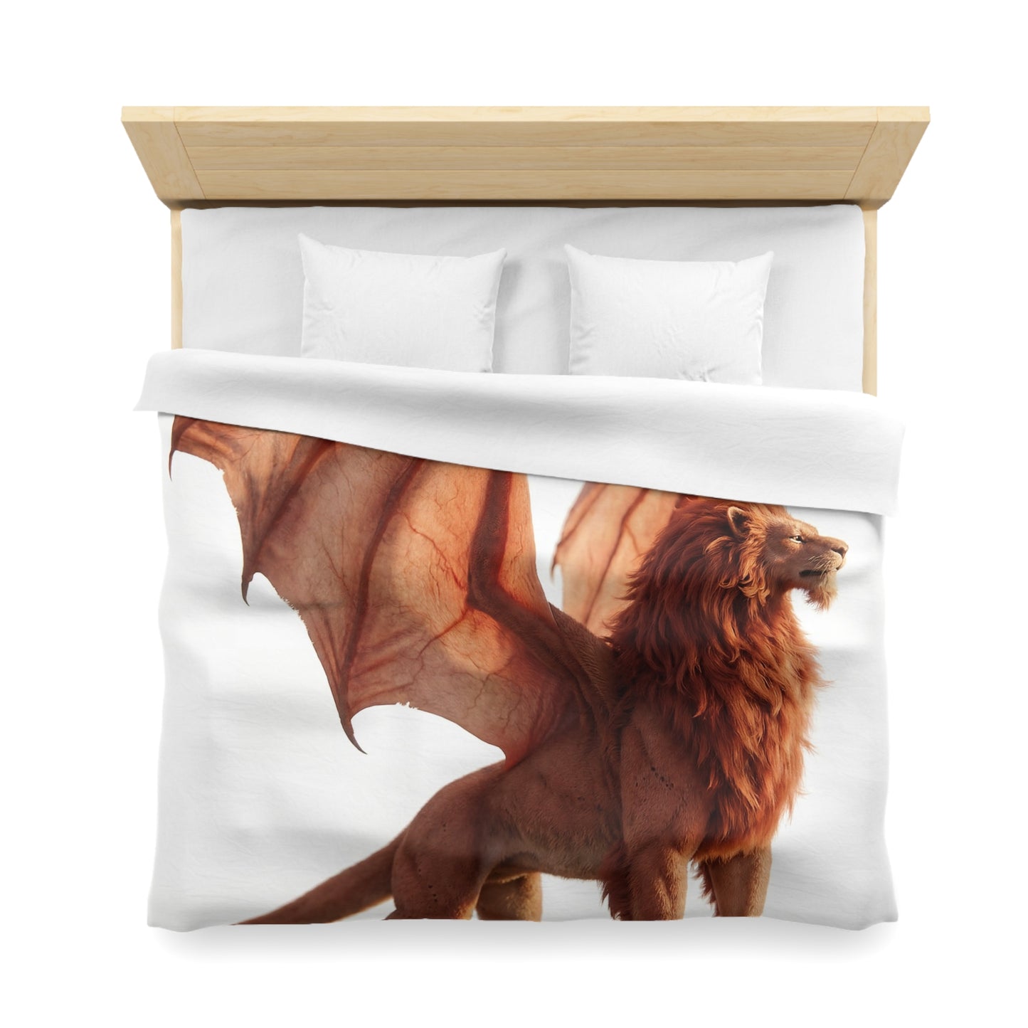 Winged Lion Sentinel Microfiber Duvet Cover – Sunset Throne of Warmth