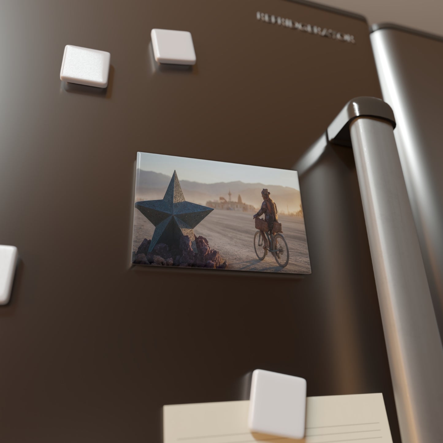 Desert Star Cyclist Button Magnet, Rectangle (1 & 10 pcs) – Sunset Ride Through Dusty Dreams
