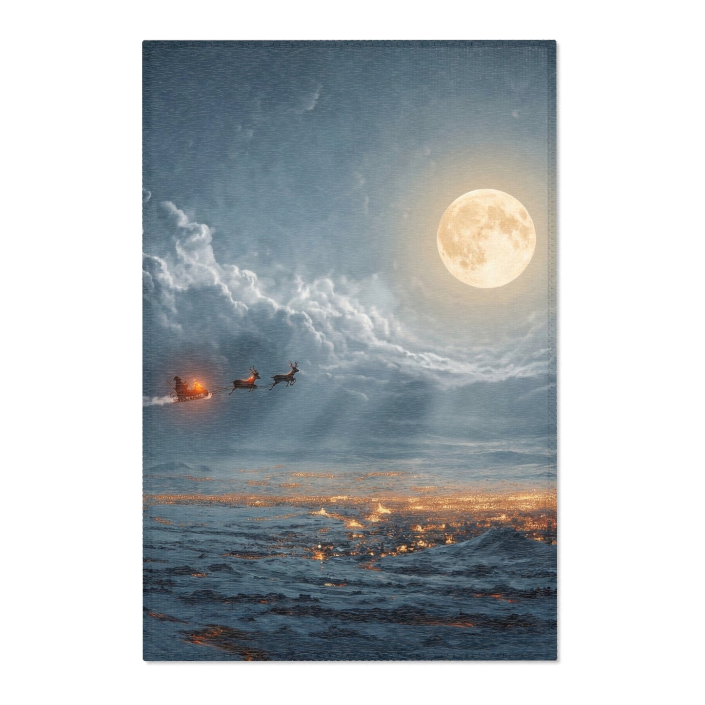 Midnight Sleigh Ride Area Rug – Frostbound City Beneath the Full Moon