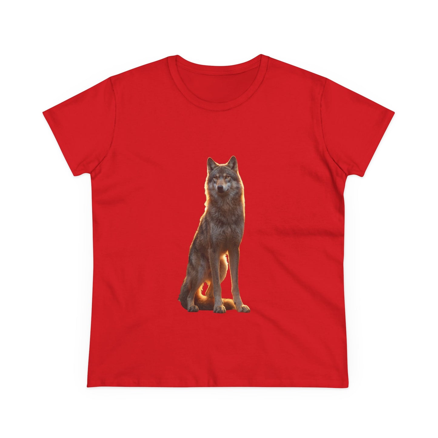 Golden Hour Wolf Women's Midweight Cotton Tee – Sentient Silhouette on Black