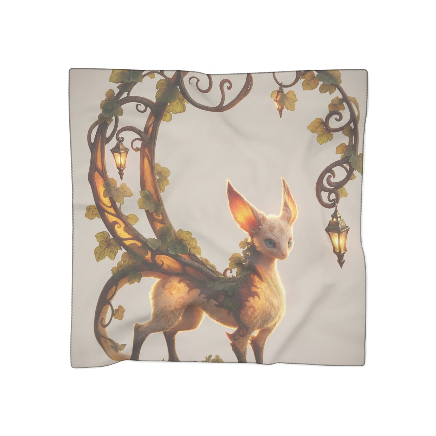 Moonlit Fox Guardian Scarf – Whimsical Lantern Arch Design