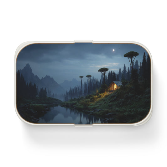 Moonlit Mountain Cabin Bento Lunch Box – Warm Glow Amidst Whispering Peaks