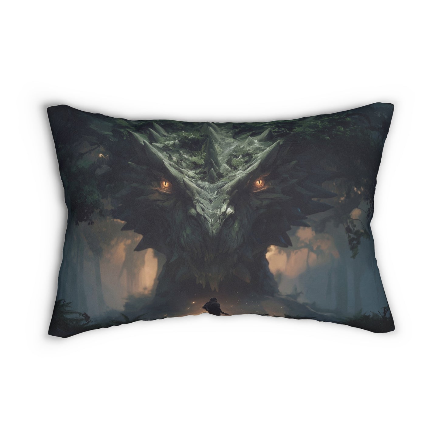 Ancient Forest Dragon Lumbar Pillow – Embrace the Whispering Guardian