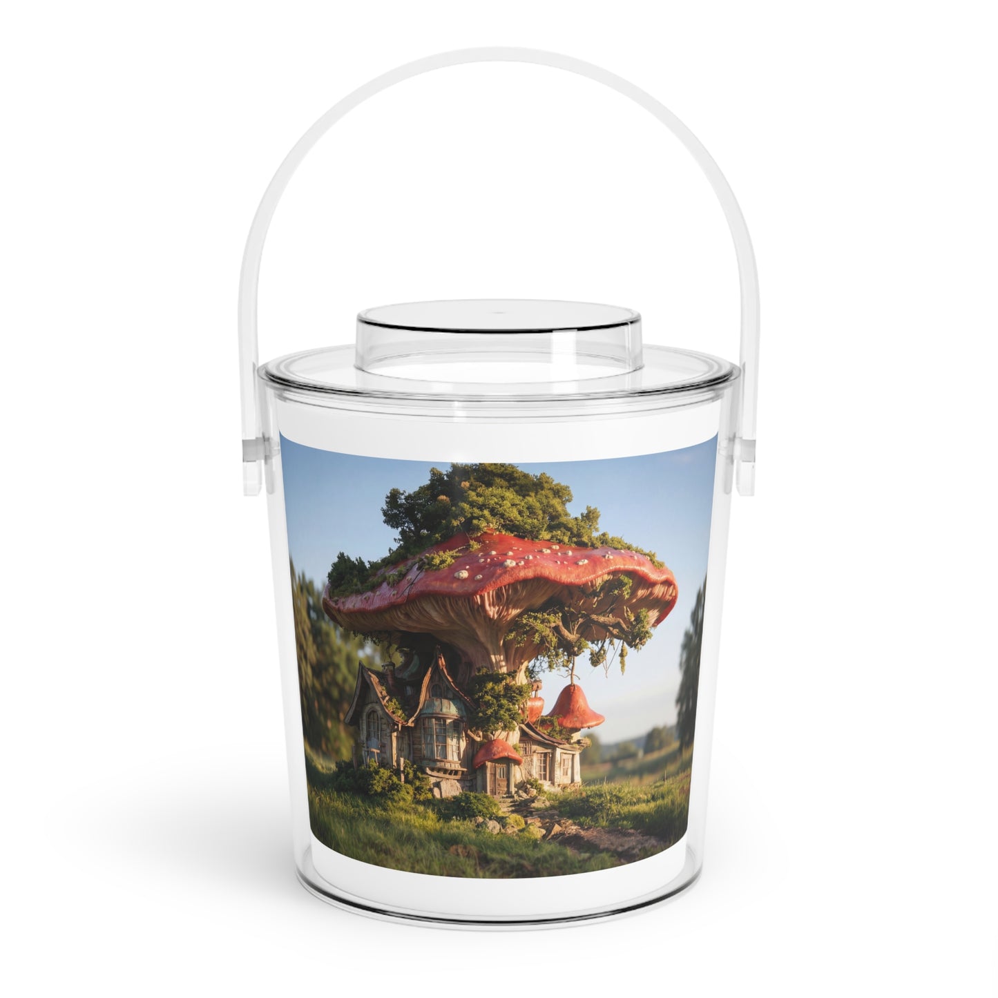 Mushroom Cottage Ice Bucket with Tongs – Whimsical Forest Haven