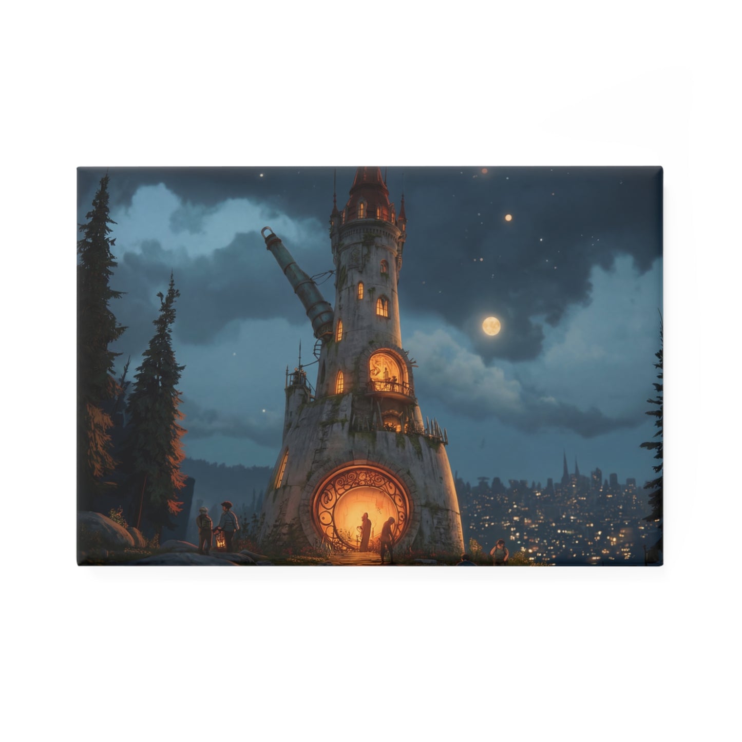 Whispering Tower Button Magnet, Rectangle (1 & 10 pcs) – Moonlit Gateway to a Secret City