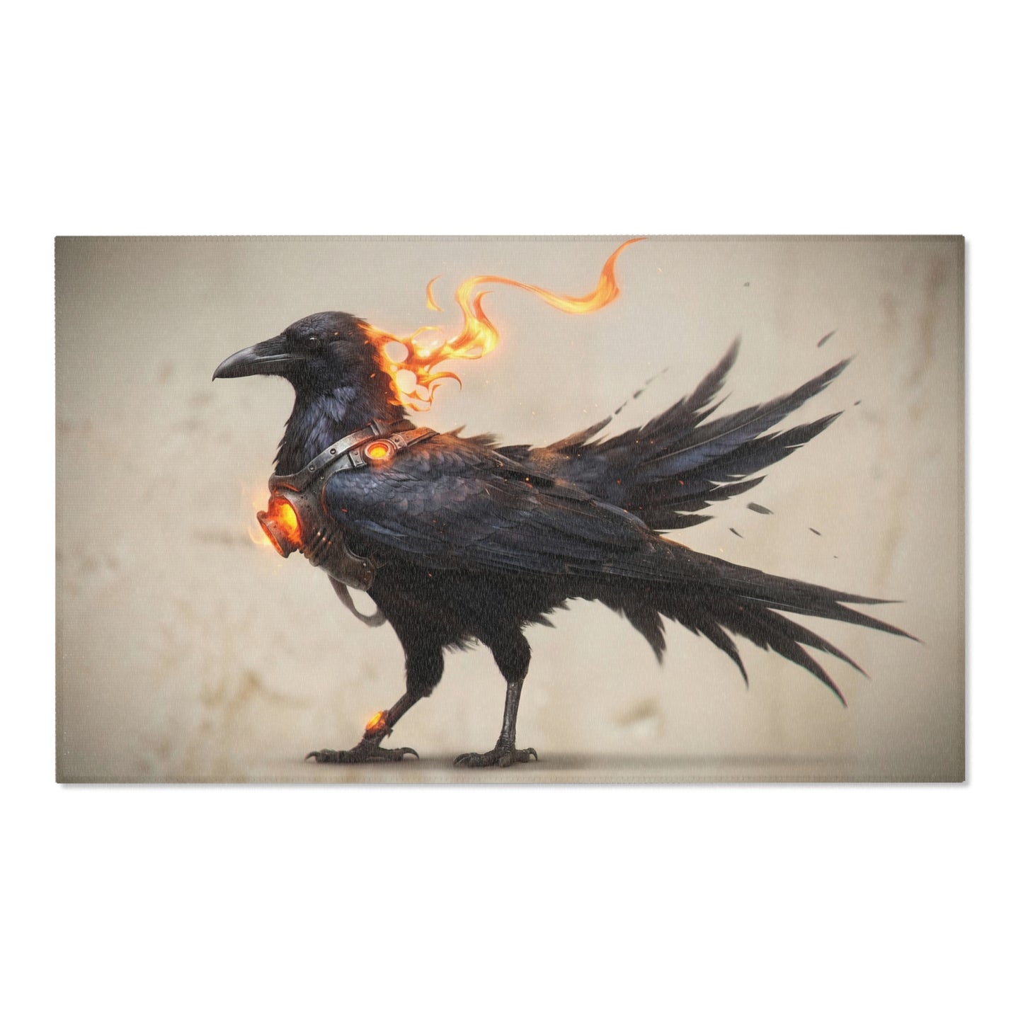 Fiery Raven Sentinel Area Rug – Ember-Clad Avian Guardian