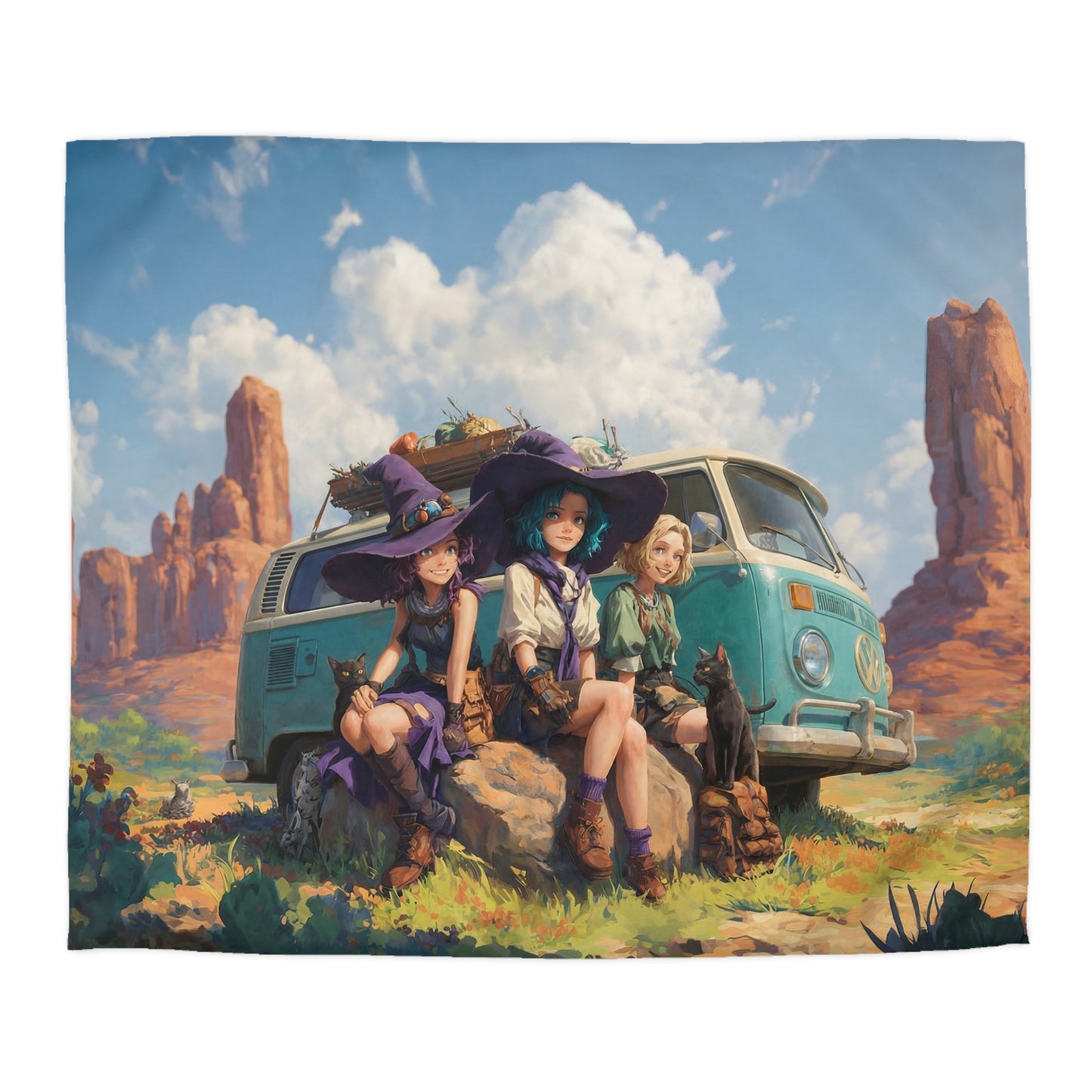 Three Witches Van Duvet Cover – Sun-Dappled Desert Road Trip