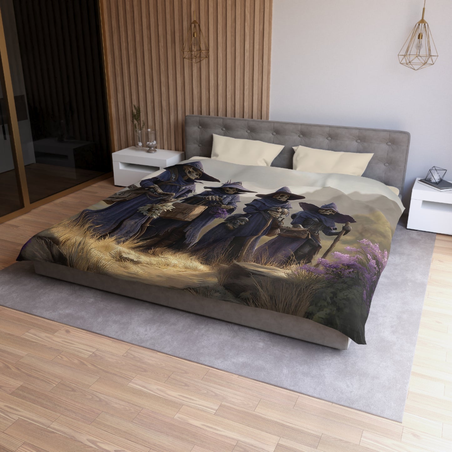 Four Wandering Skeleton Witches Microfiber Duvet Cover – Twilight Grove Pilgrims