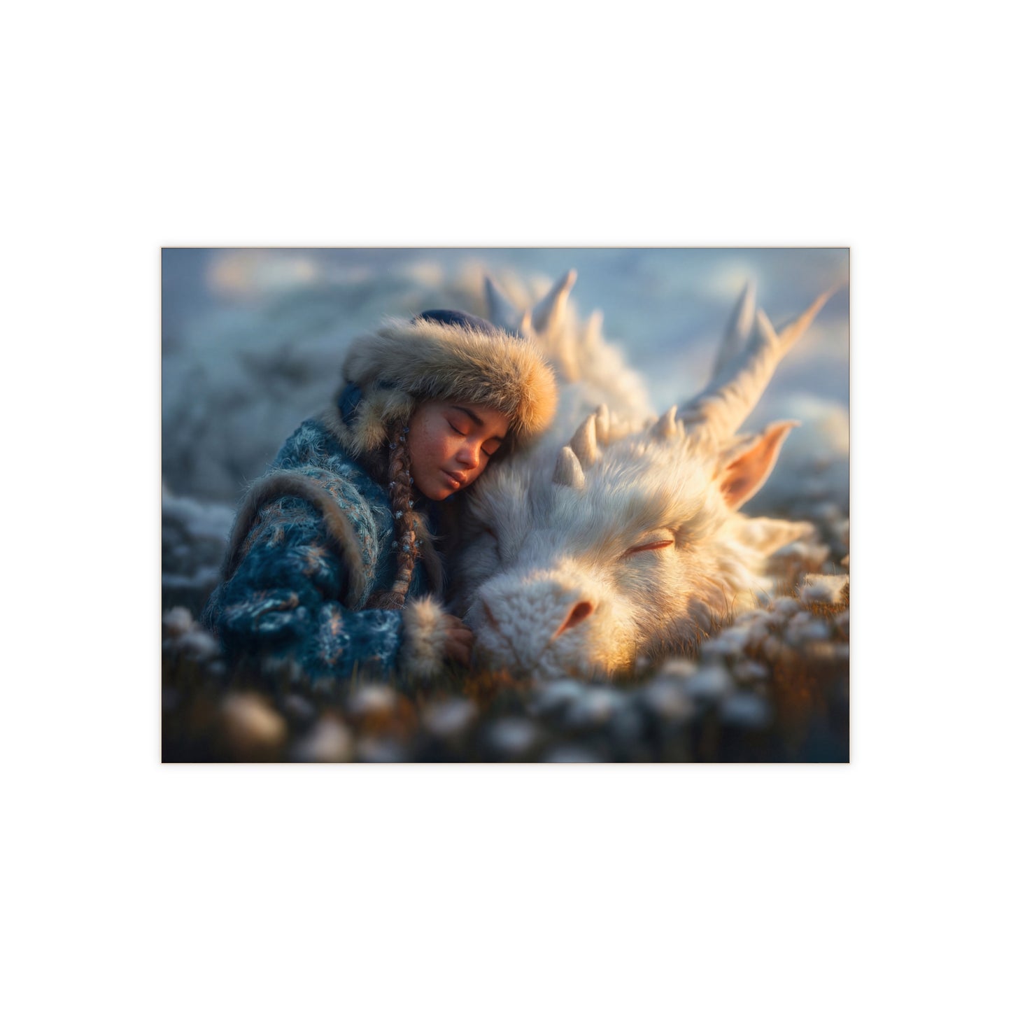 Winter Guardian Ceramic Photo Tile – Whispering Snow Dragon Rest