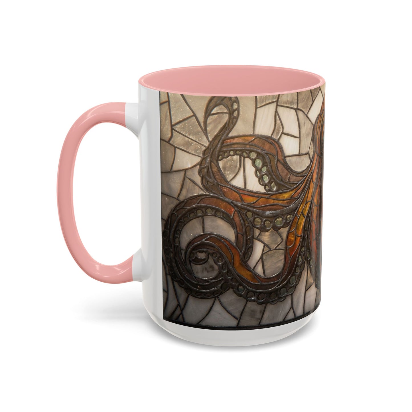 Stained Glass Octopus Accent Coffee Mug – Amber Tentacle Mosaic Art