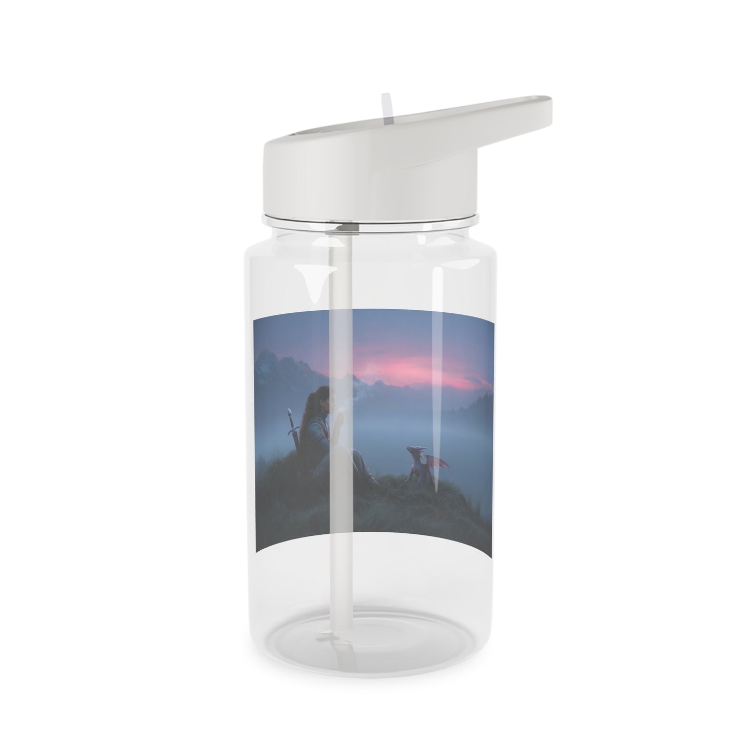 Mistbound Guardian Tritan Water Bottle – Pink Dragon & Dusk Sentinel