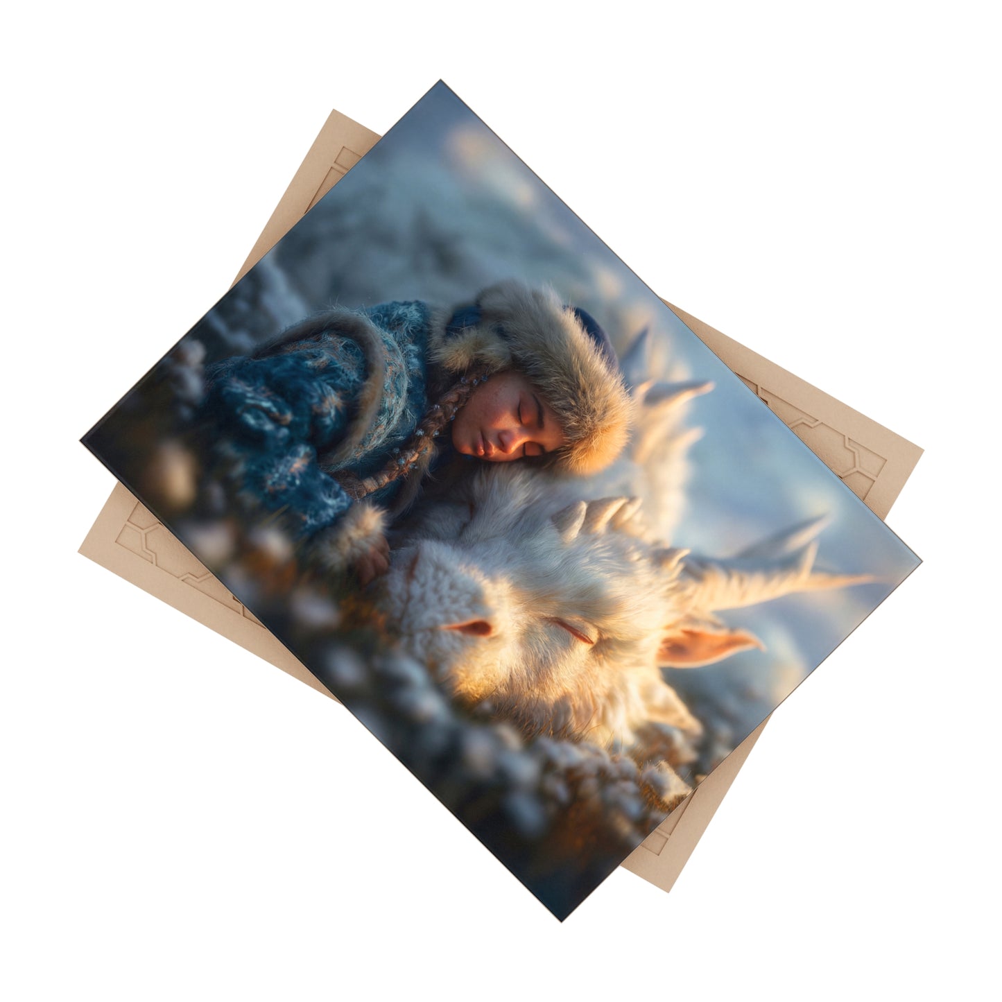 Winter Guardian Ceramic Photo Tile – Whispering Snow Dragon Rest