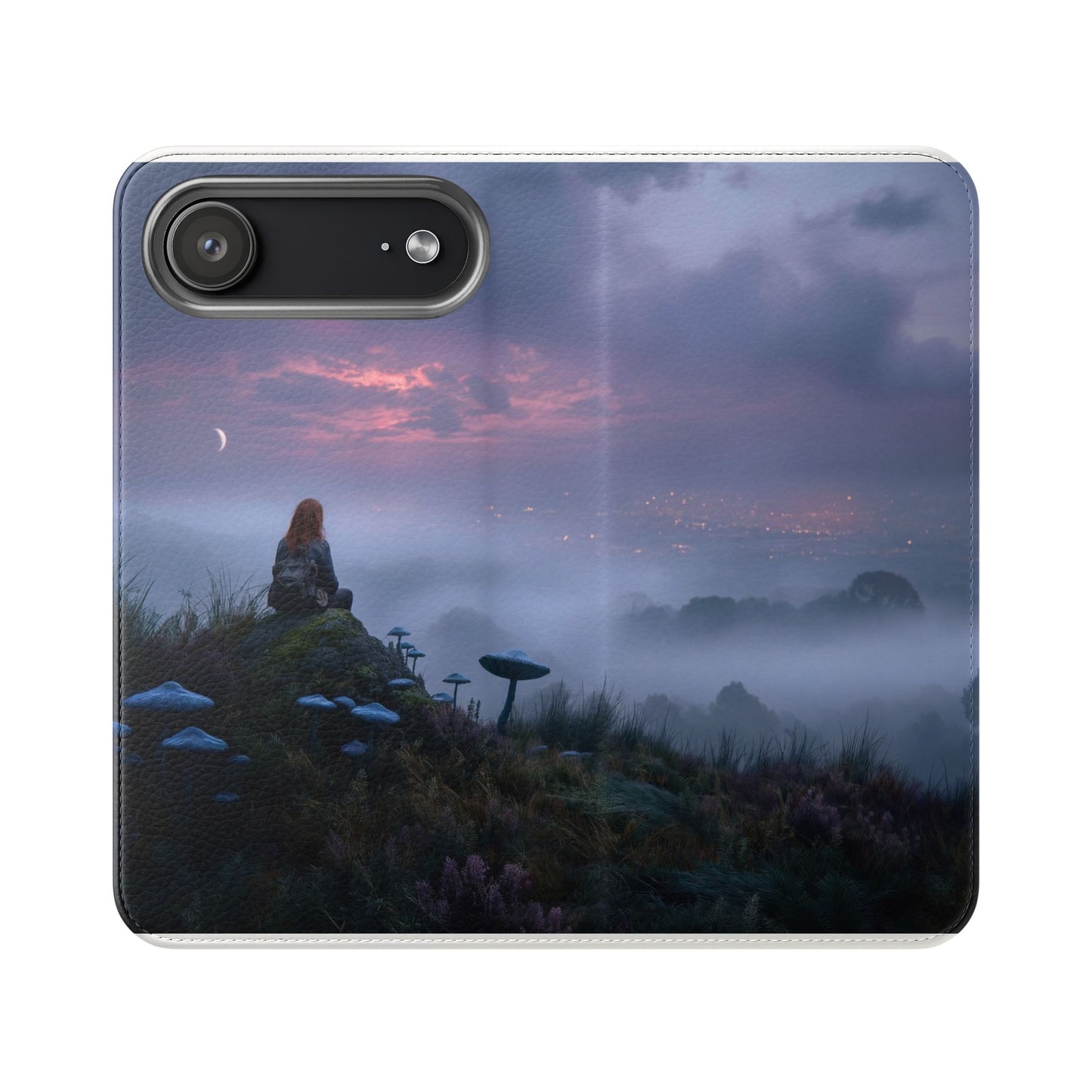Misty Hilltop Flip Cases – Red-Haired Wanderer at Twilight