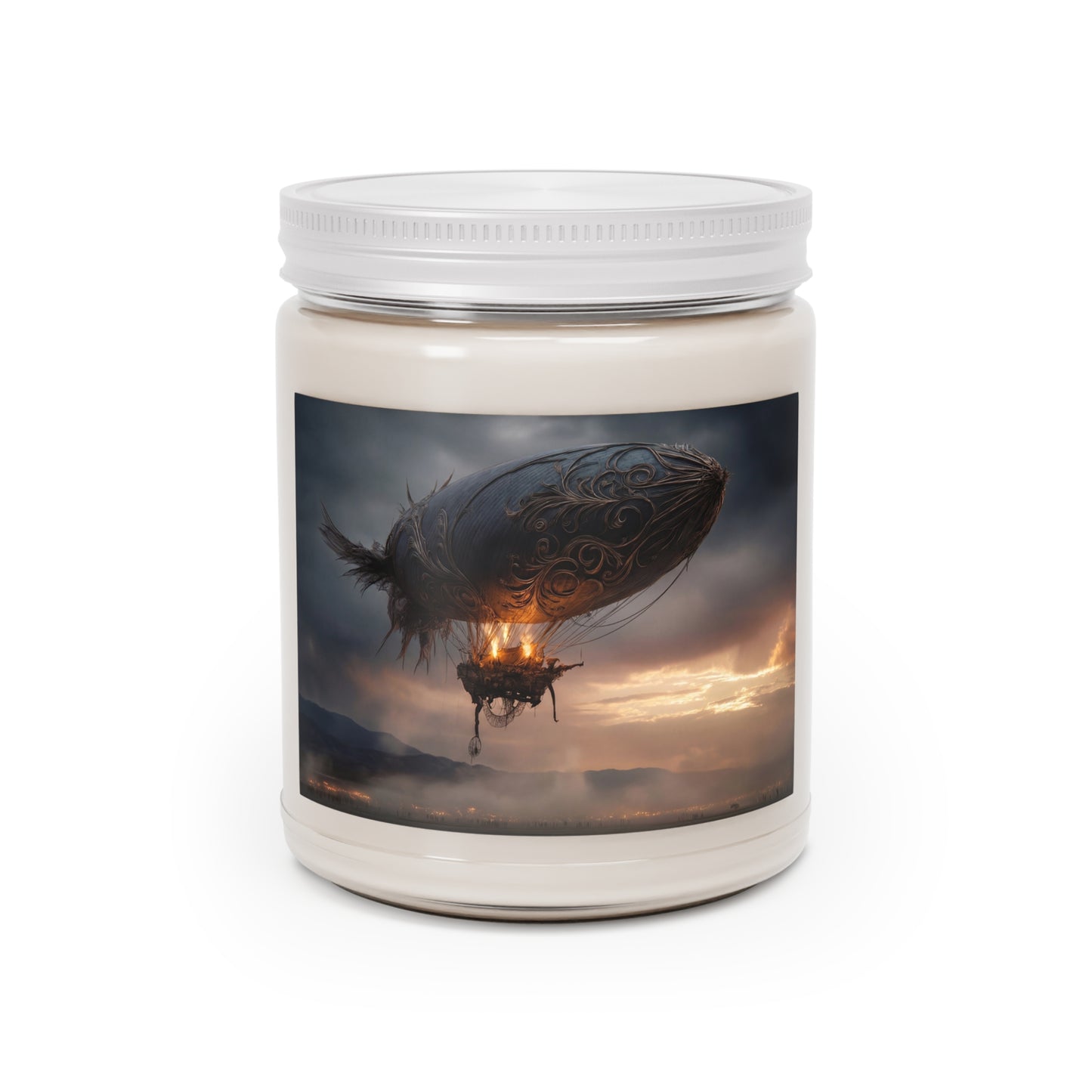 Gilded Airship Scented Soy Candles with White Lid, 9oz – Sunset Voyage Through Storm Skies