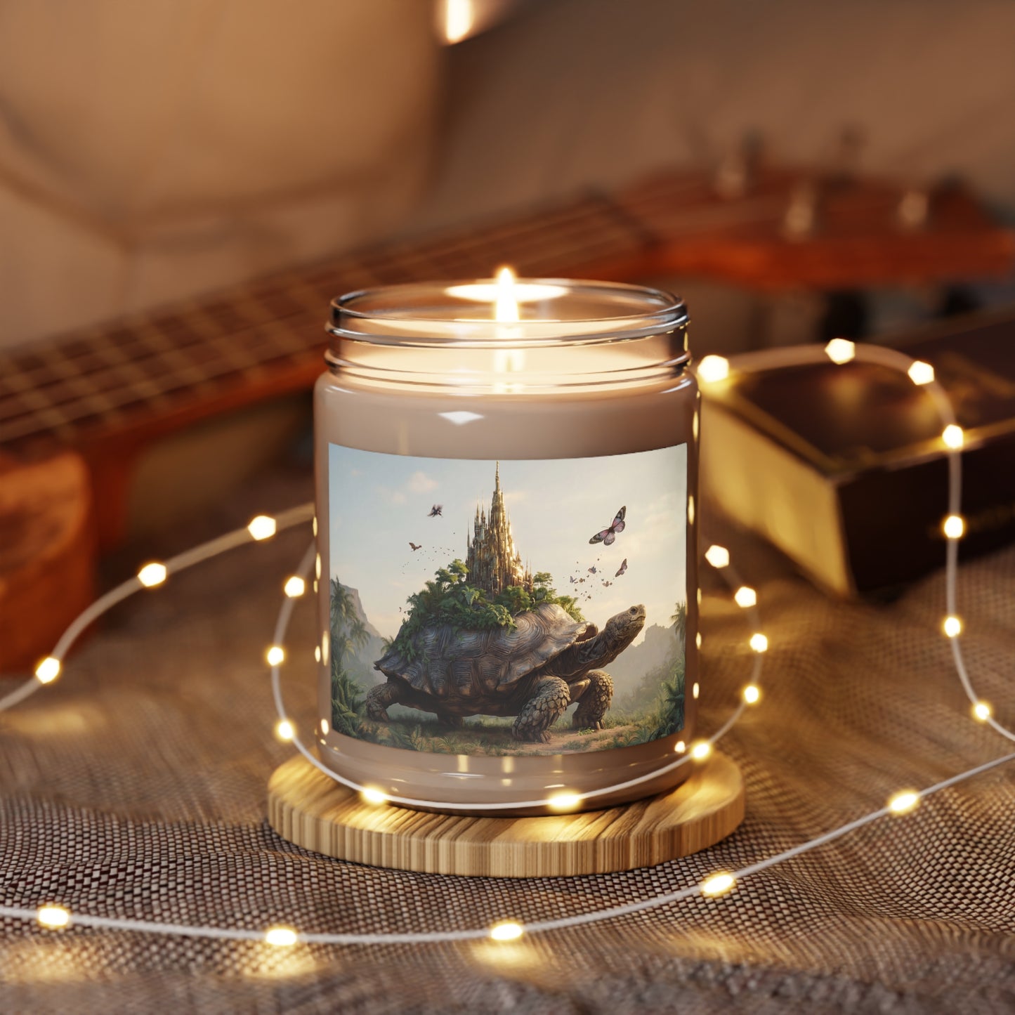 Guardian Turtle Castle Scented Soy Candles with White Lid, 9oz – Sunset Sanctuary on a Living Mountain