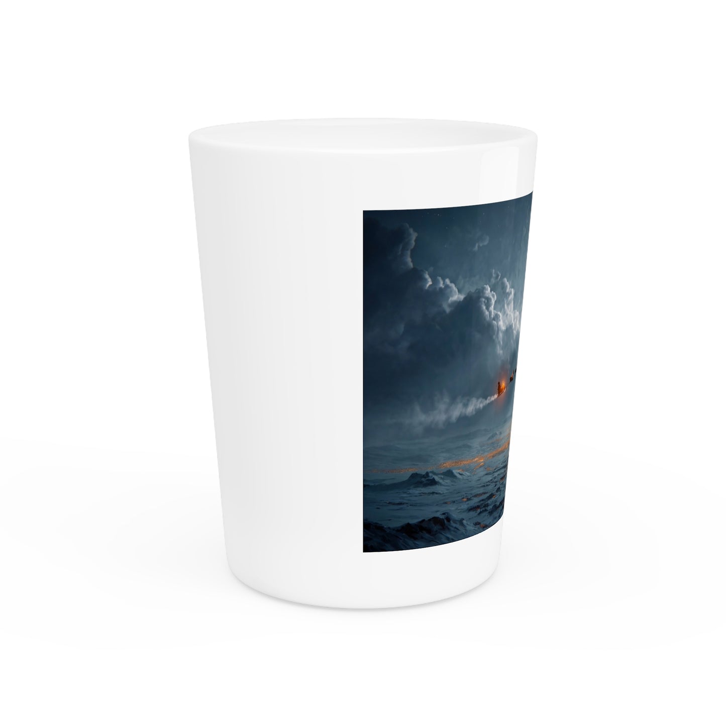 Lunar Sleigh Ride Shot Glass – Midnight Winter Journey Over Snow-Covered Peaks