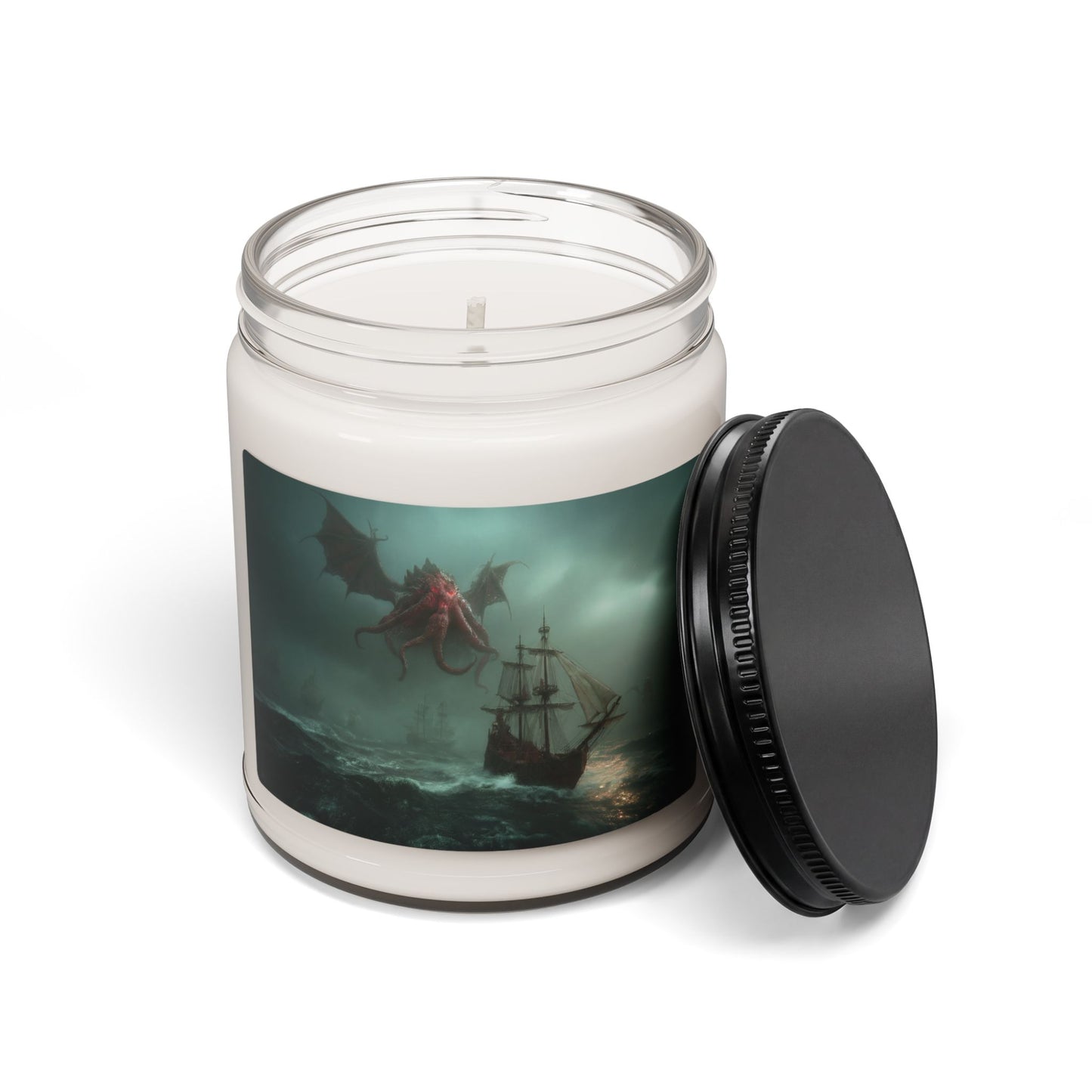 Leviathan’s Wrath Scented Soy Candle, 9oz – Storm-Tossed Ship in Crimson Sky