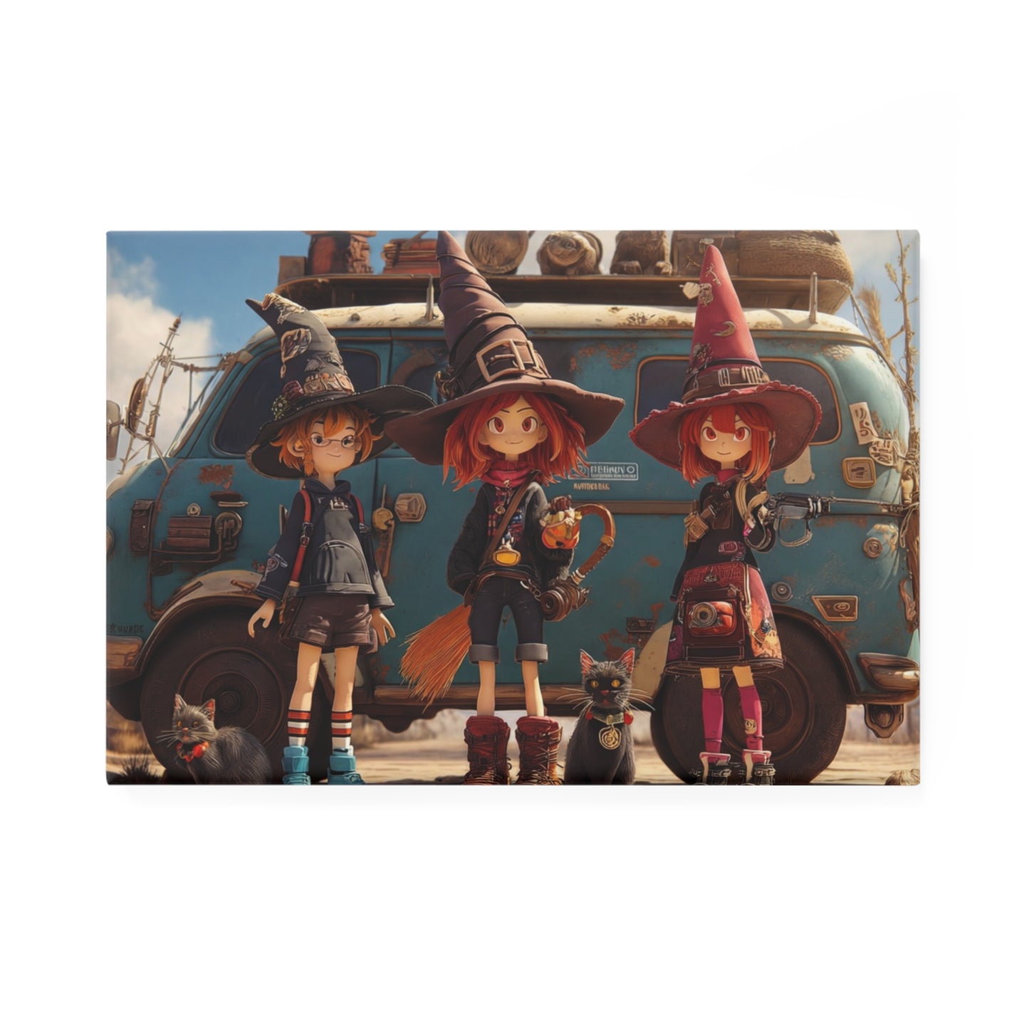 Witch Trio Adventure Magnet – Dusty Van & Whimsical Desert Road Trip