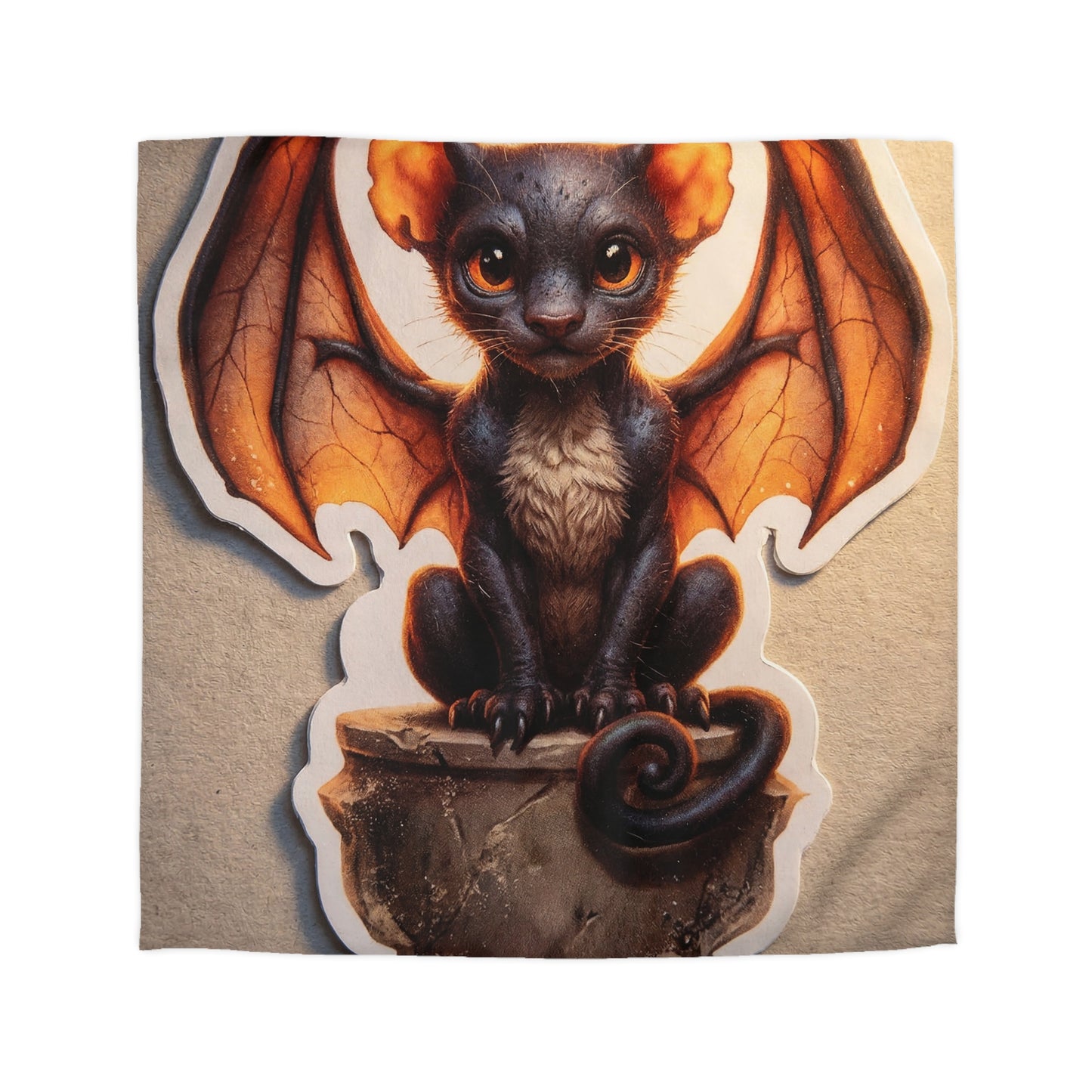 Winged Feline Guardian Microfiber Duvet Cover – Amber Glow in Midnight Stillness