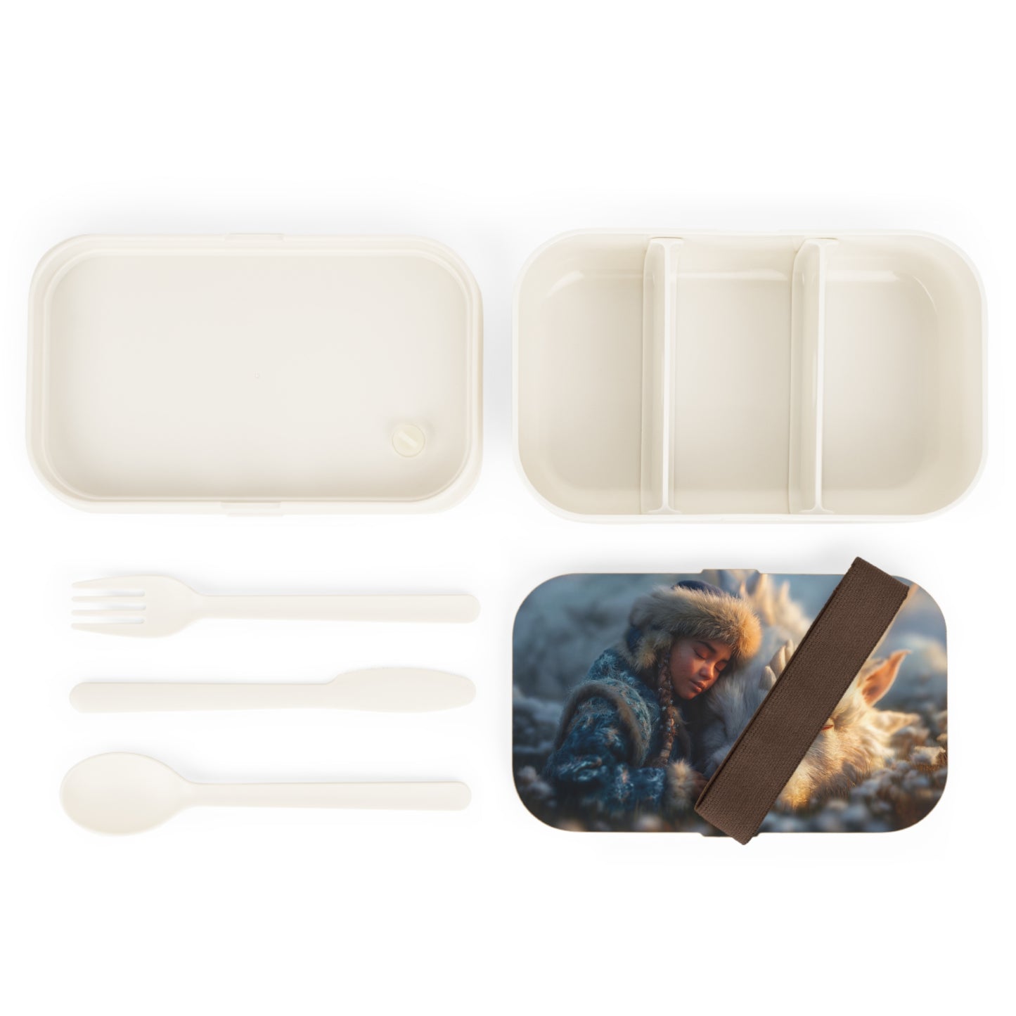Young Guardian and White Dragon Bento Lunch Box – Snow-Capped Sentinel Resting