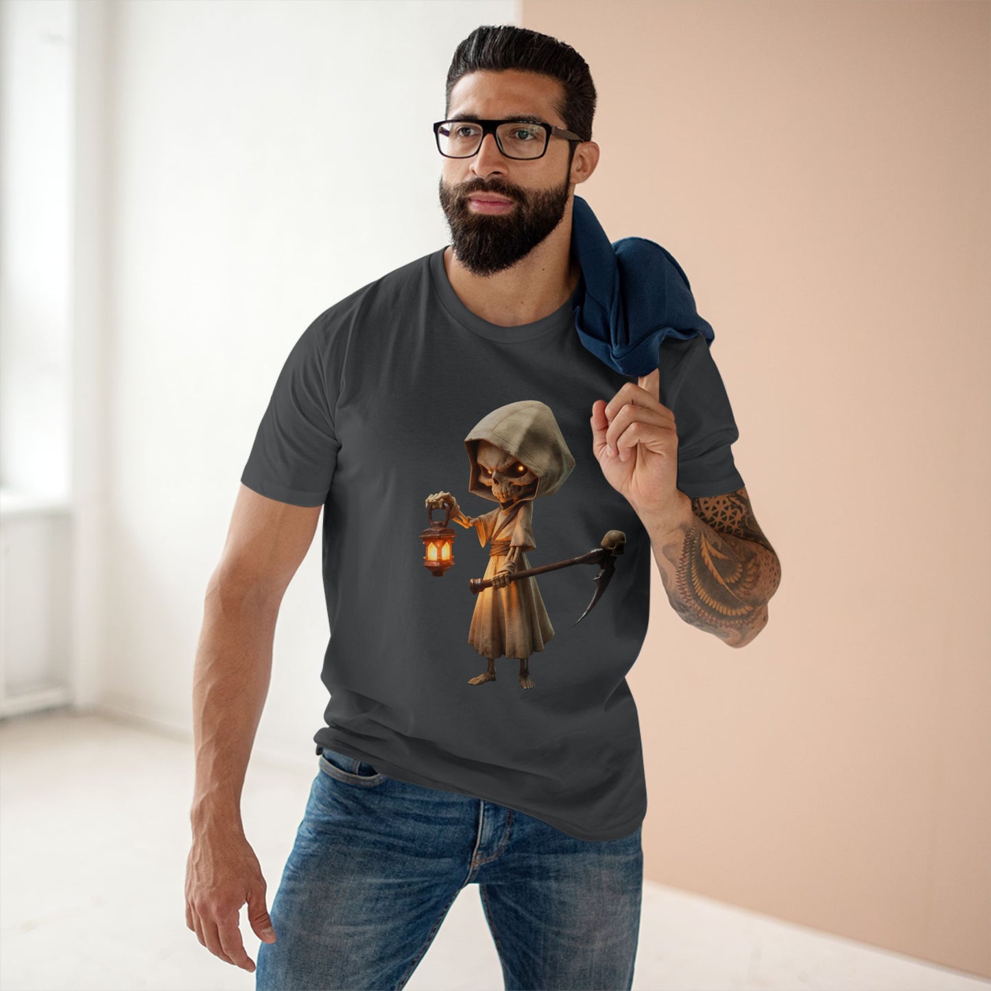 Lantern Skeleton Sentinel Adult Staple Tee – Candlelit Guardian Journey