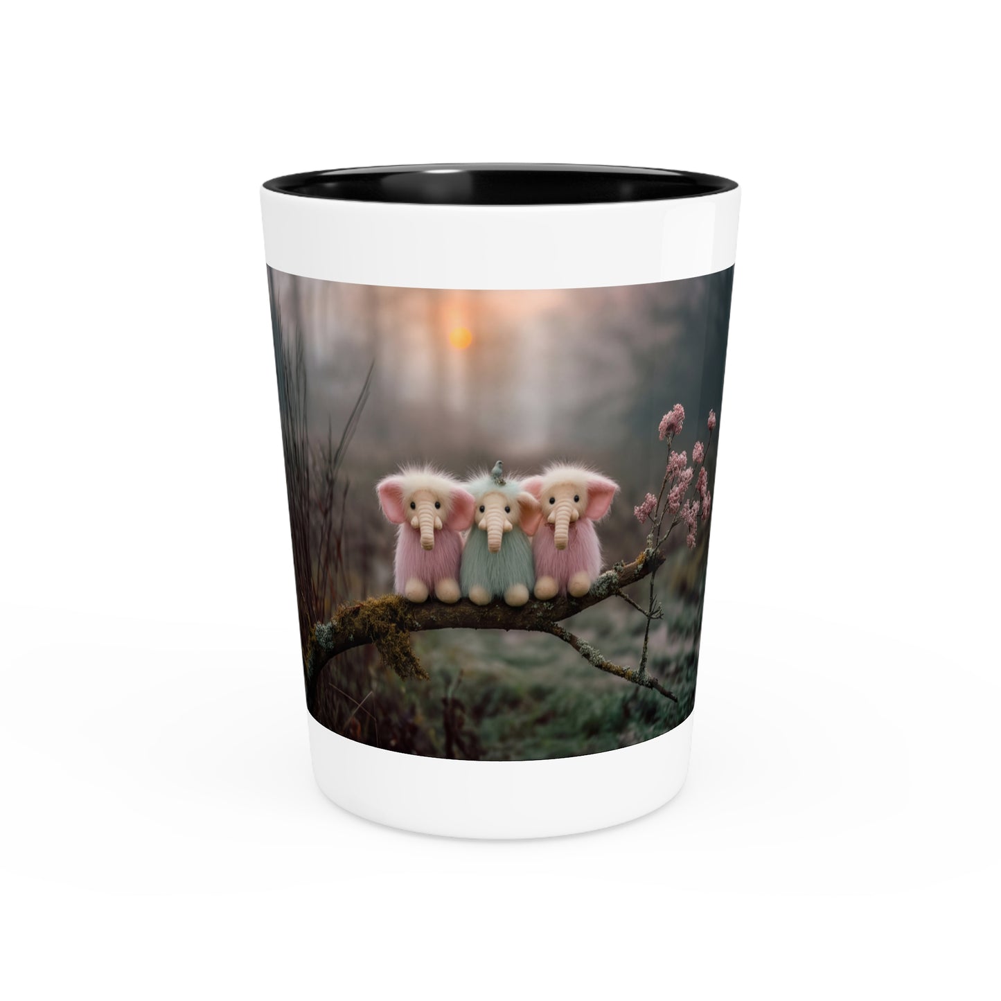 Mossy Branch Trio Shot Glass – Fuzzy Elephants at Sunset