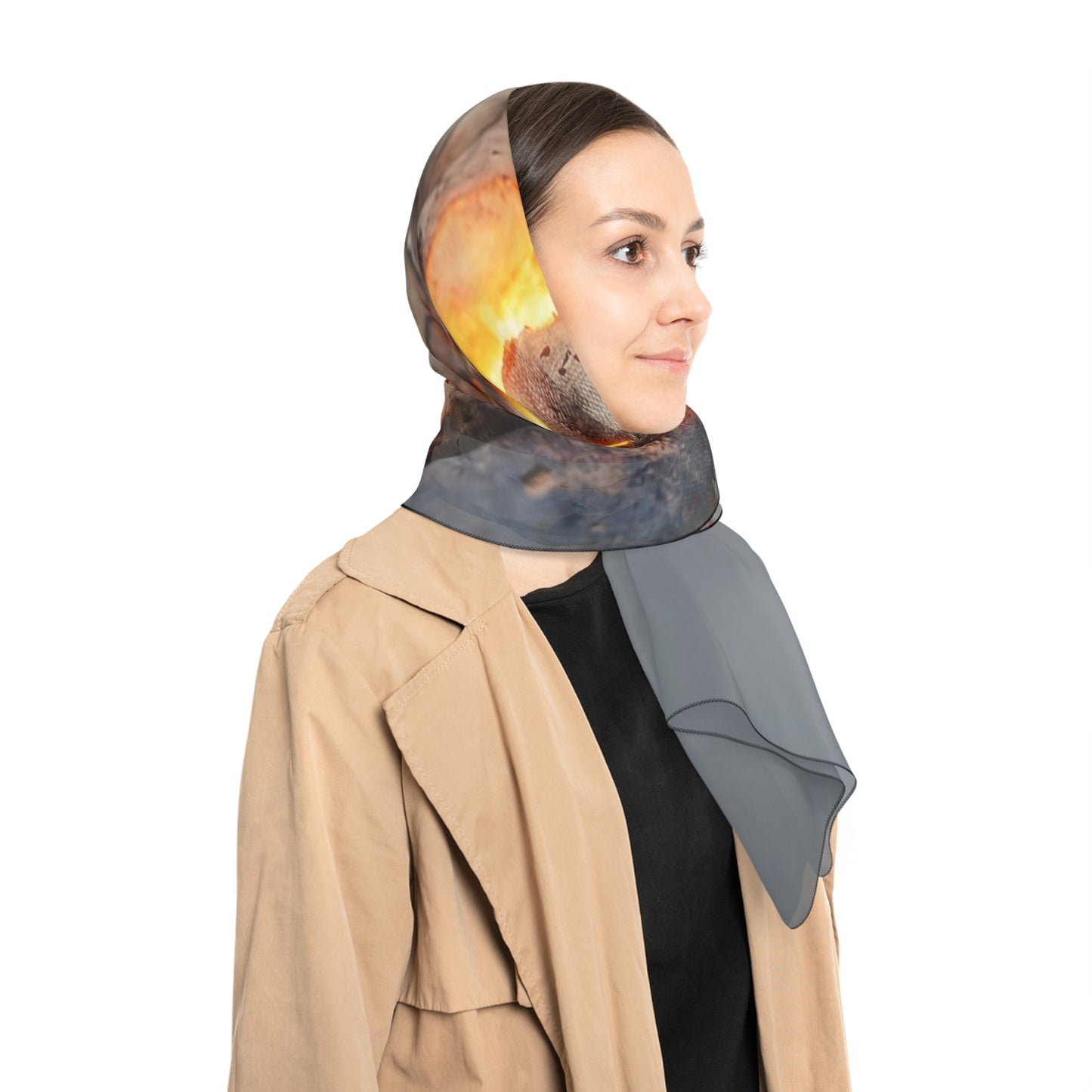 Fiery Rebirth Poly Scarf – Crumpled Paper Soul in Flame